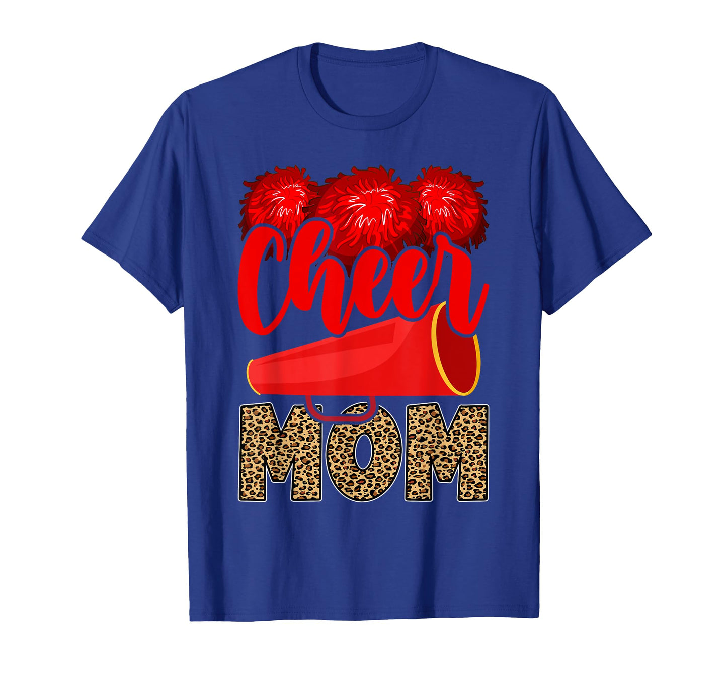 Cheer Mom Biggest Fan Leopard Print Black And Red Pom Pom T-Shirt