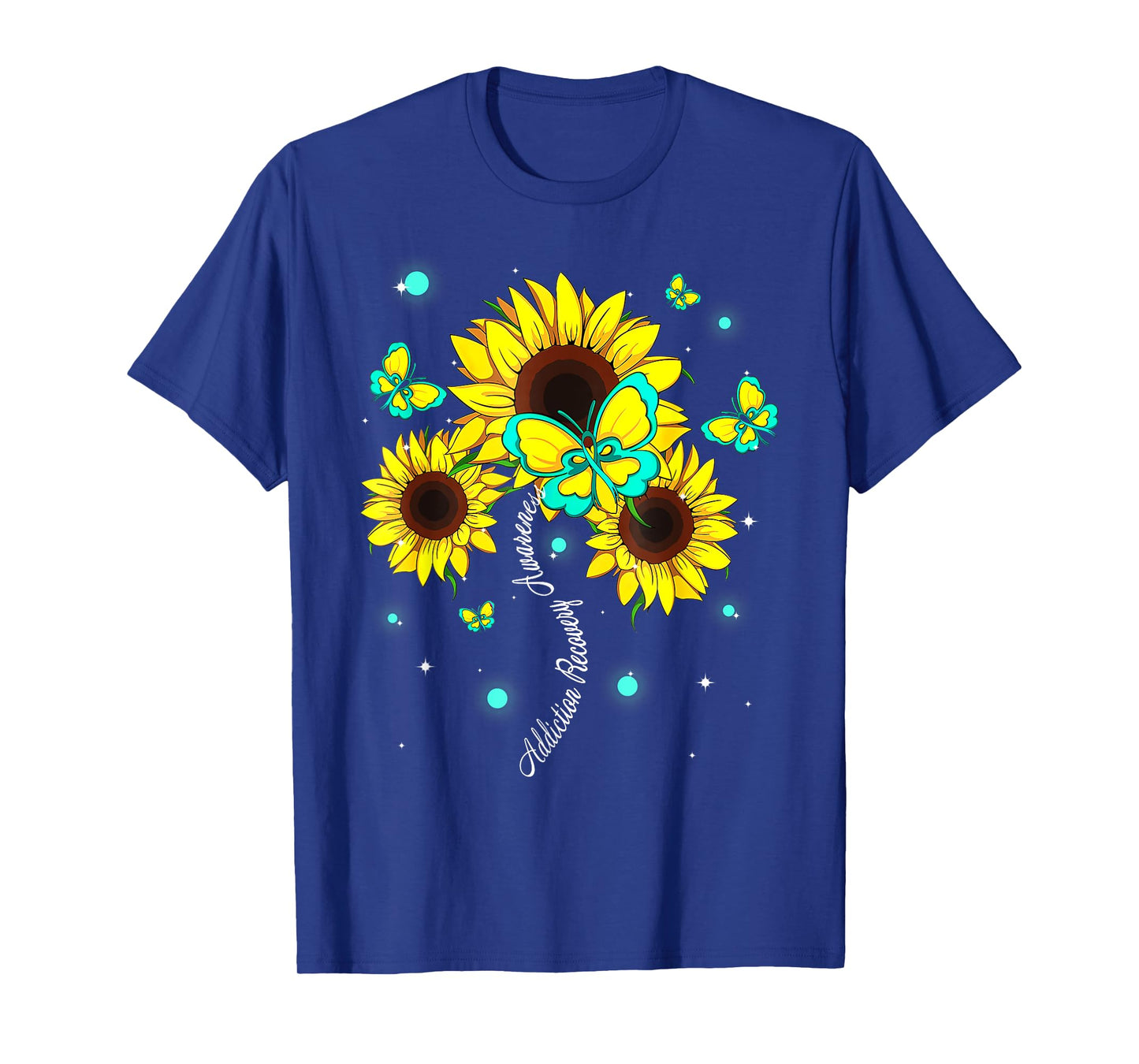 Addiction Recovery Awareness Sunflower Butterfly Ribbon T-Shirt
