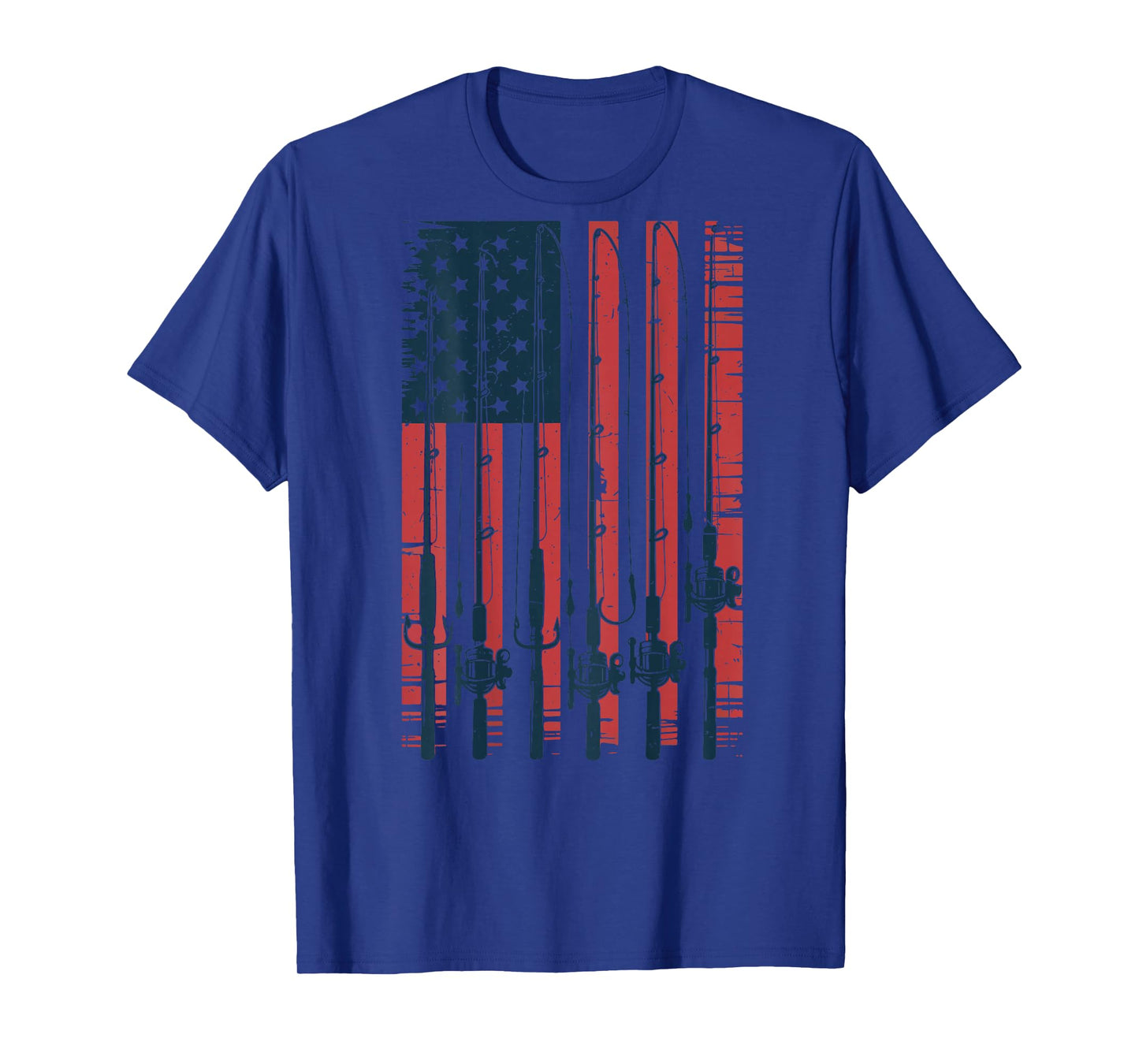 Youth American Flag Fishing Pole Men Boys Patriotic Fishing T-Shirt
