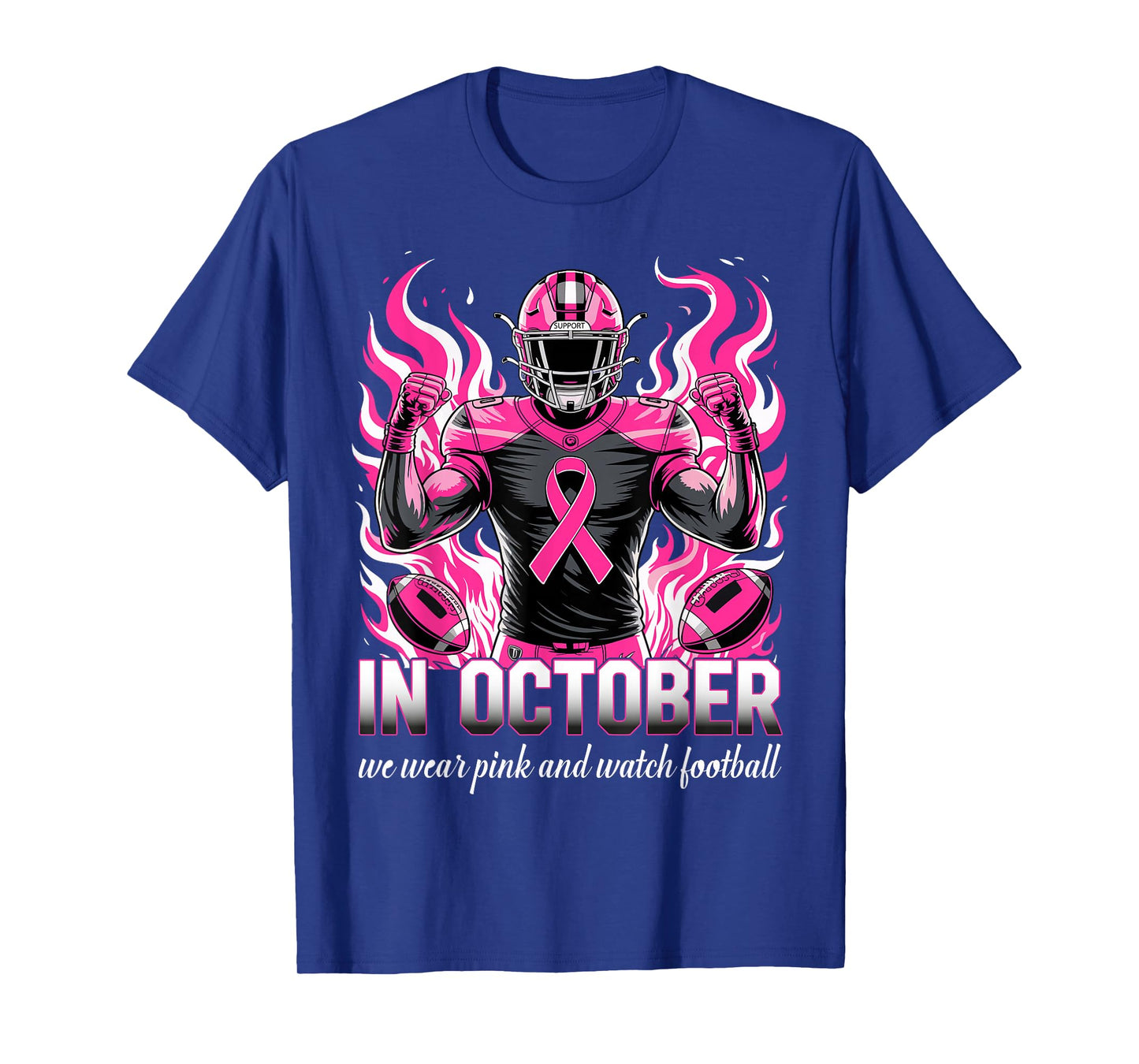 in October We Wear Pink Football Breast Cancer Awareness T-Shirt