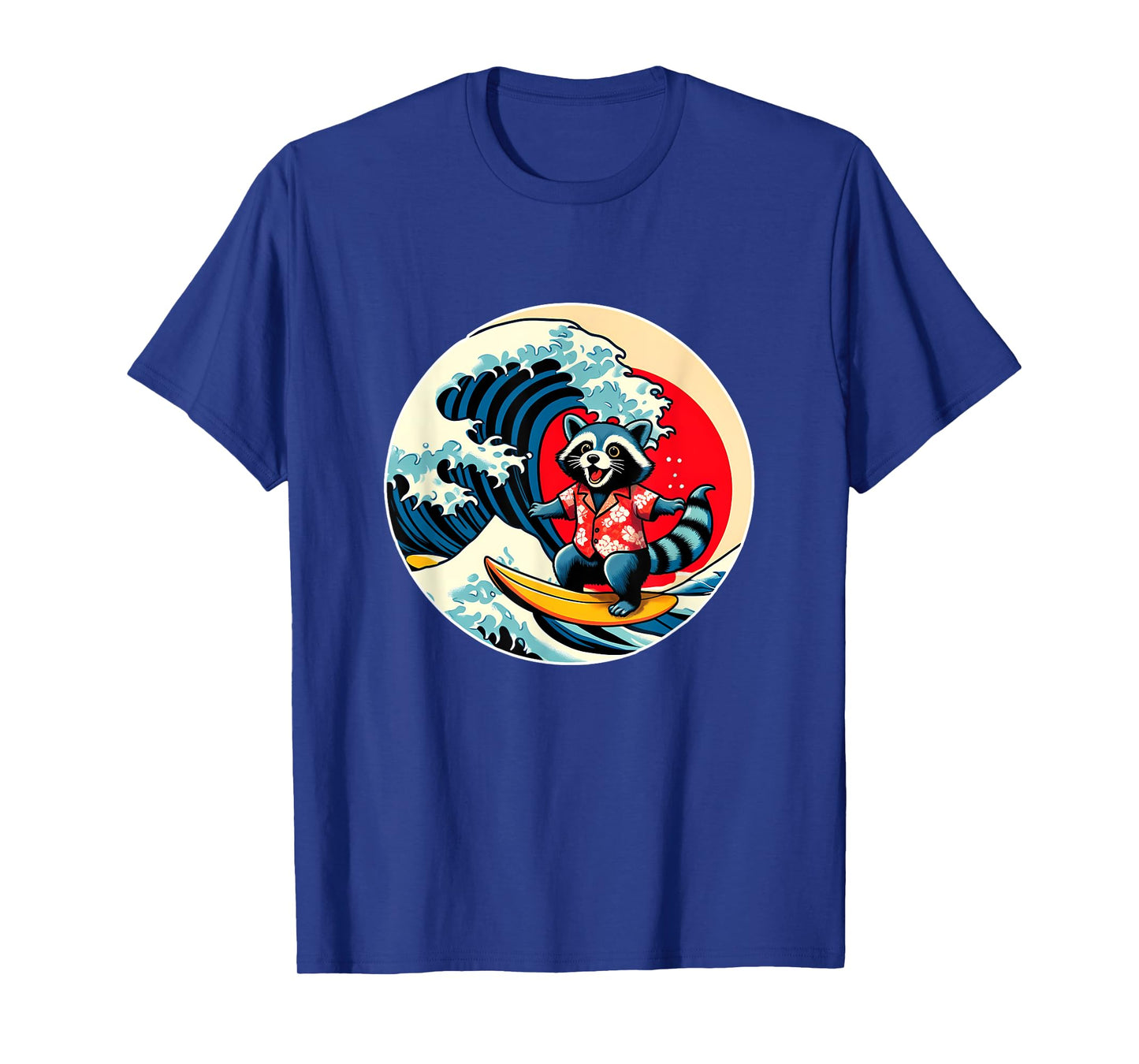 Great Wave Kanagawa Racoon Surfing T-Shirt