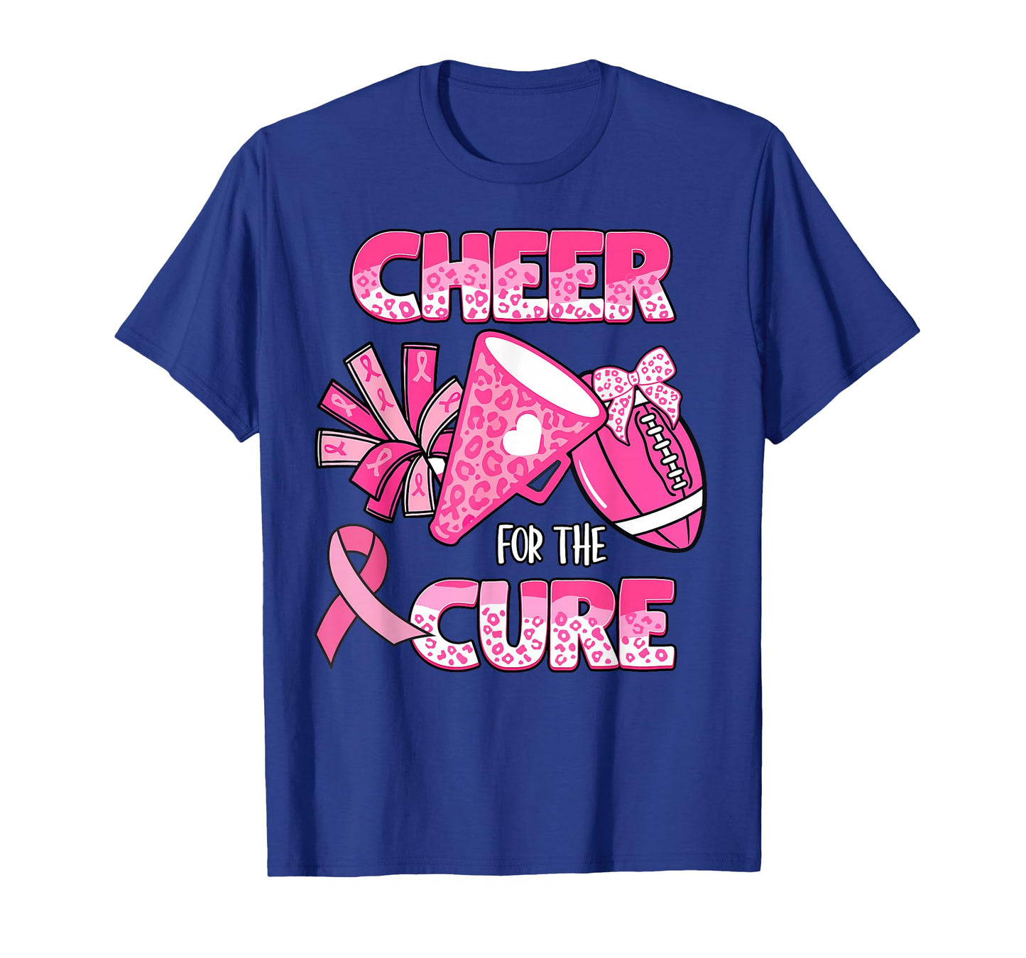 Cheer For The Cure Leopard Cheer Pink Football Women Girls T-Shirt