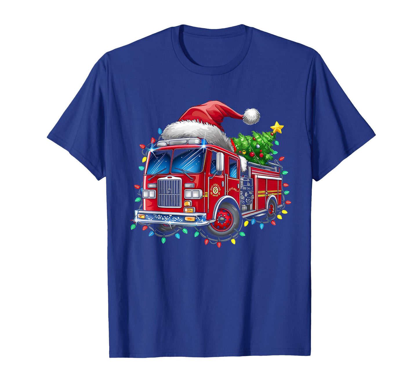 Funny Firetruck Santa Christmas Tree Lights Toddler Kids T-Shirt