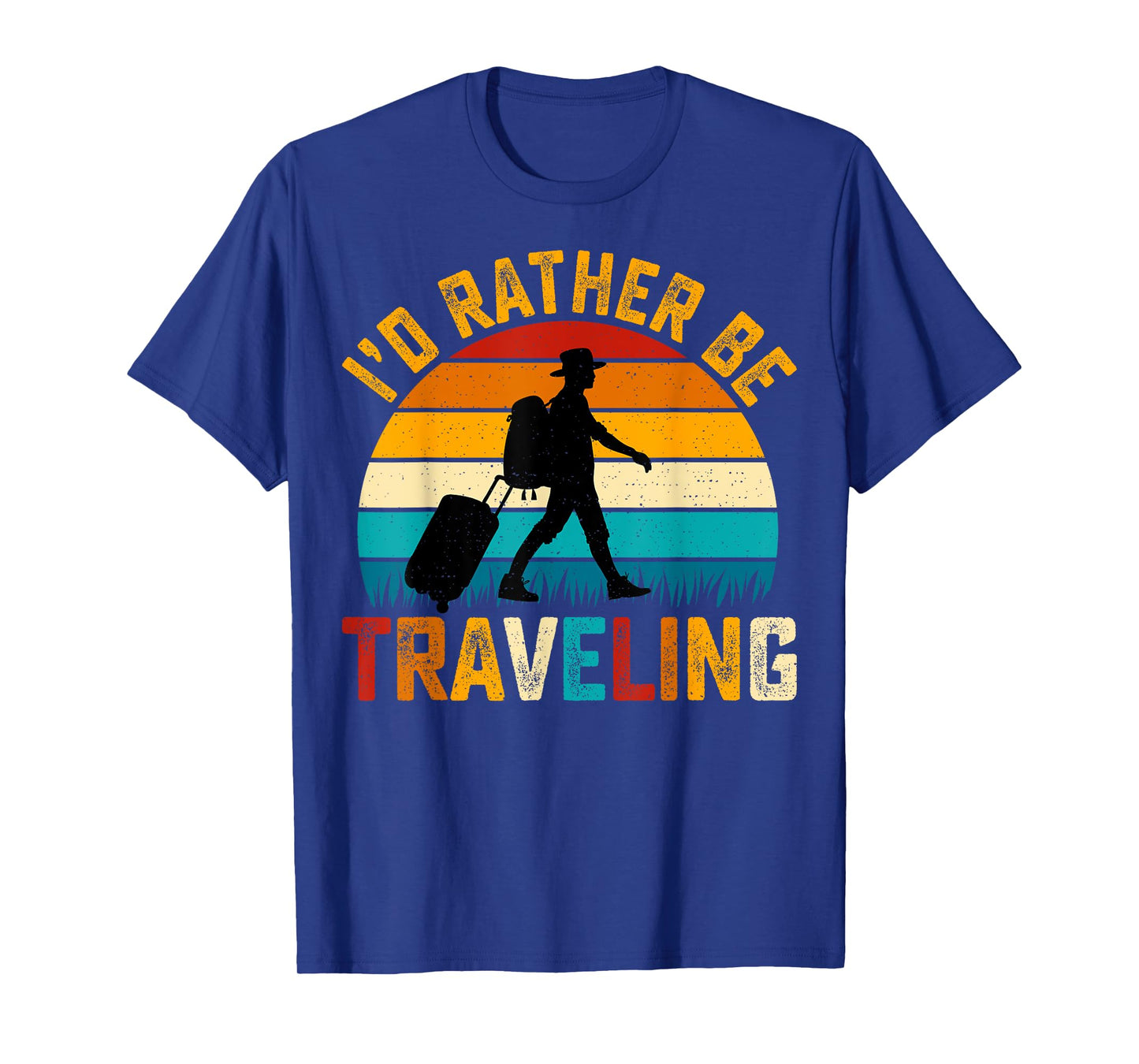 I'd Rather Be Traveling Mens Retro Sunset Vintage Traveler T-Shirt