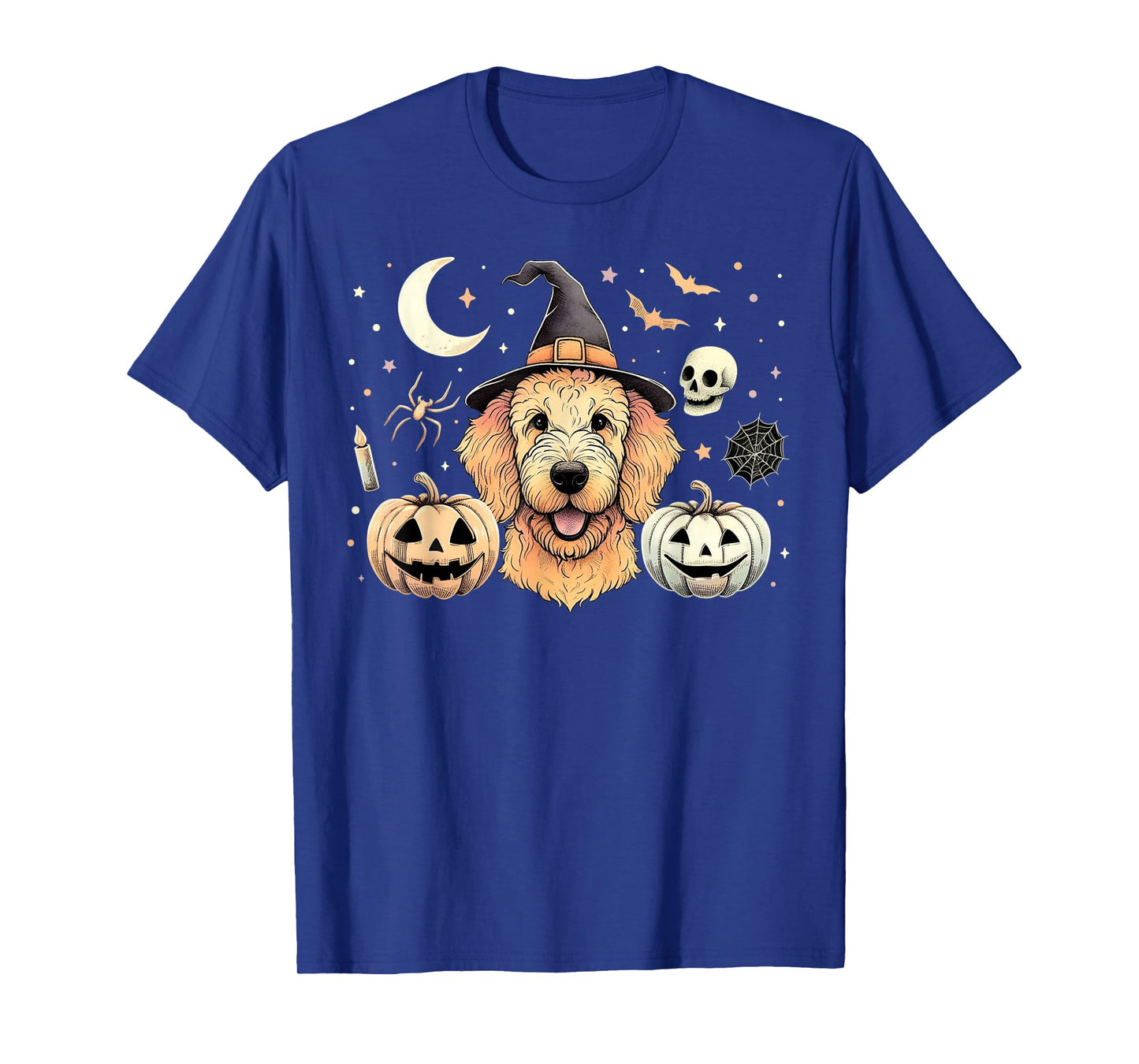 Halloween Goldendoodle and Pumpkins Bats Moon Spooky Holiday T-Shirt