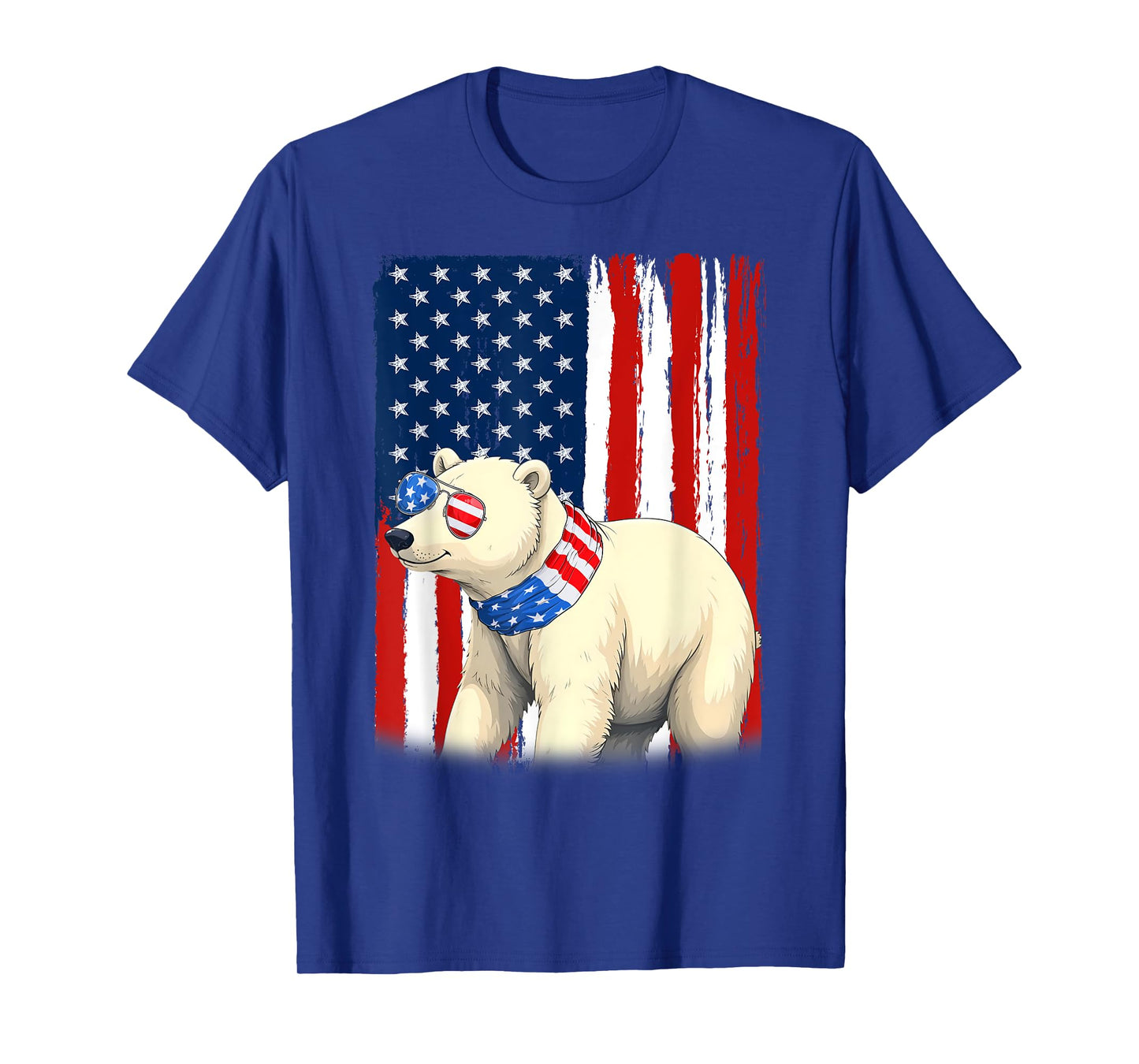 Polar Bear US America Flag Men Women 4th of July Patriotic T-Shirt