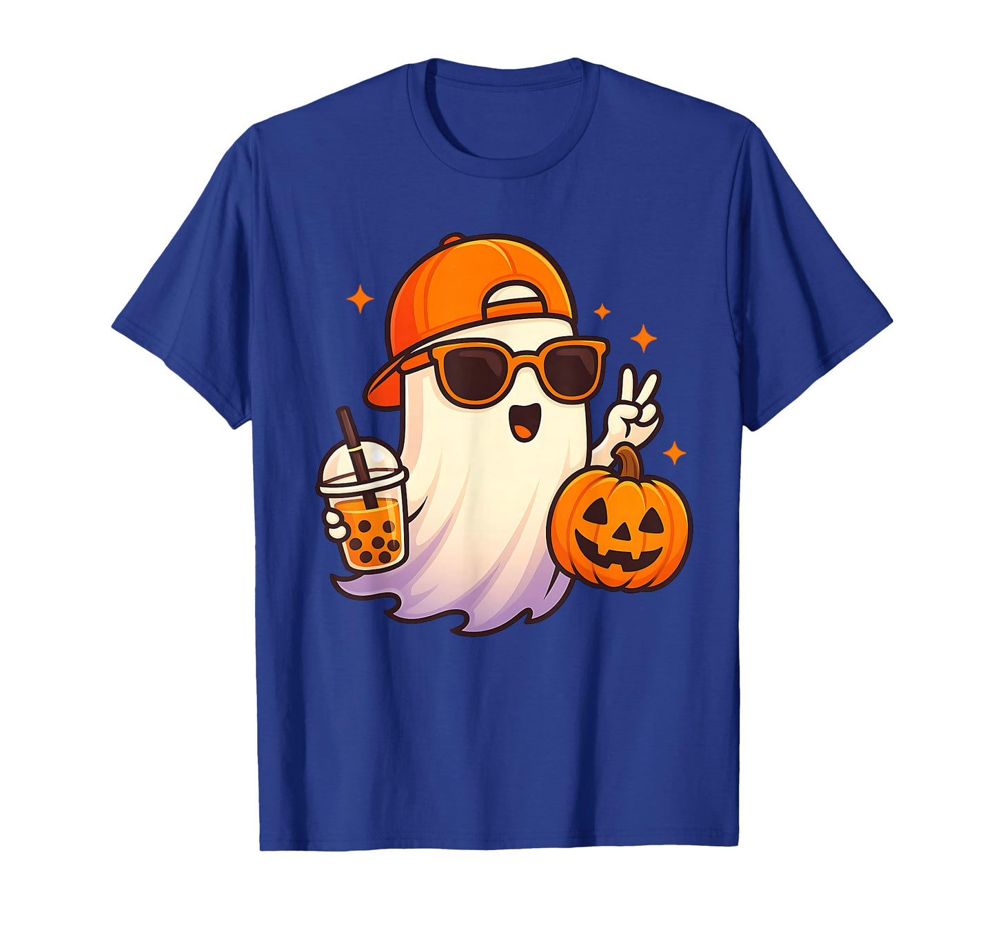 Kawaii Ghost Drinking Pumpkin Boba Tea Cute Ghost Halloween T-Shirt