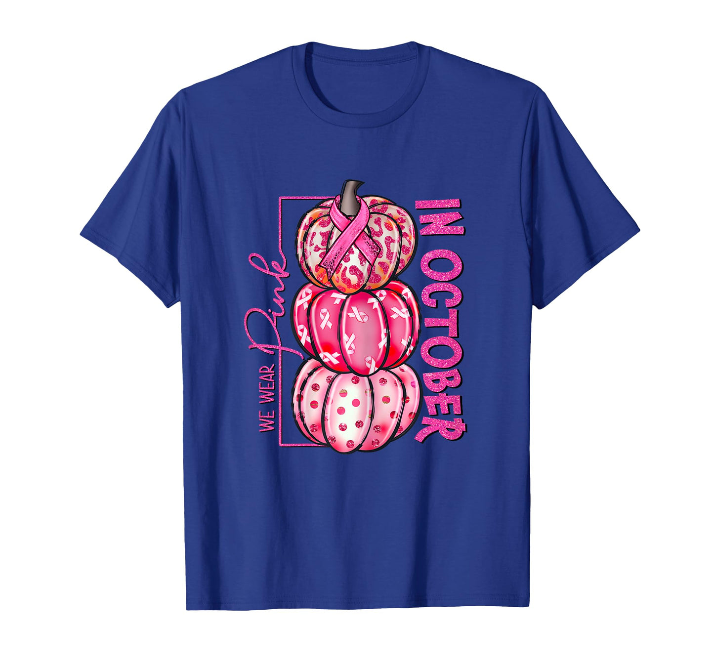 In October We Wear Pink Pumpkin Leopard Breast Cancer Girls T-Shirt