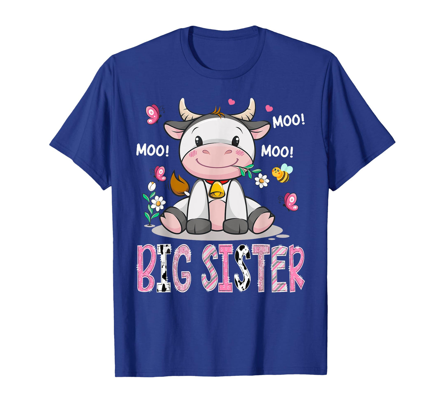 Big Sister Cute Cow Pink Farm Moo Moo Birthday Girl Matching T-Shirt