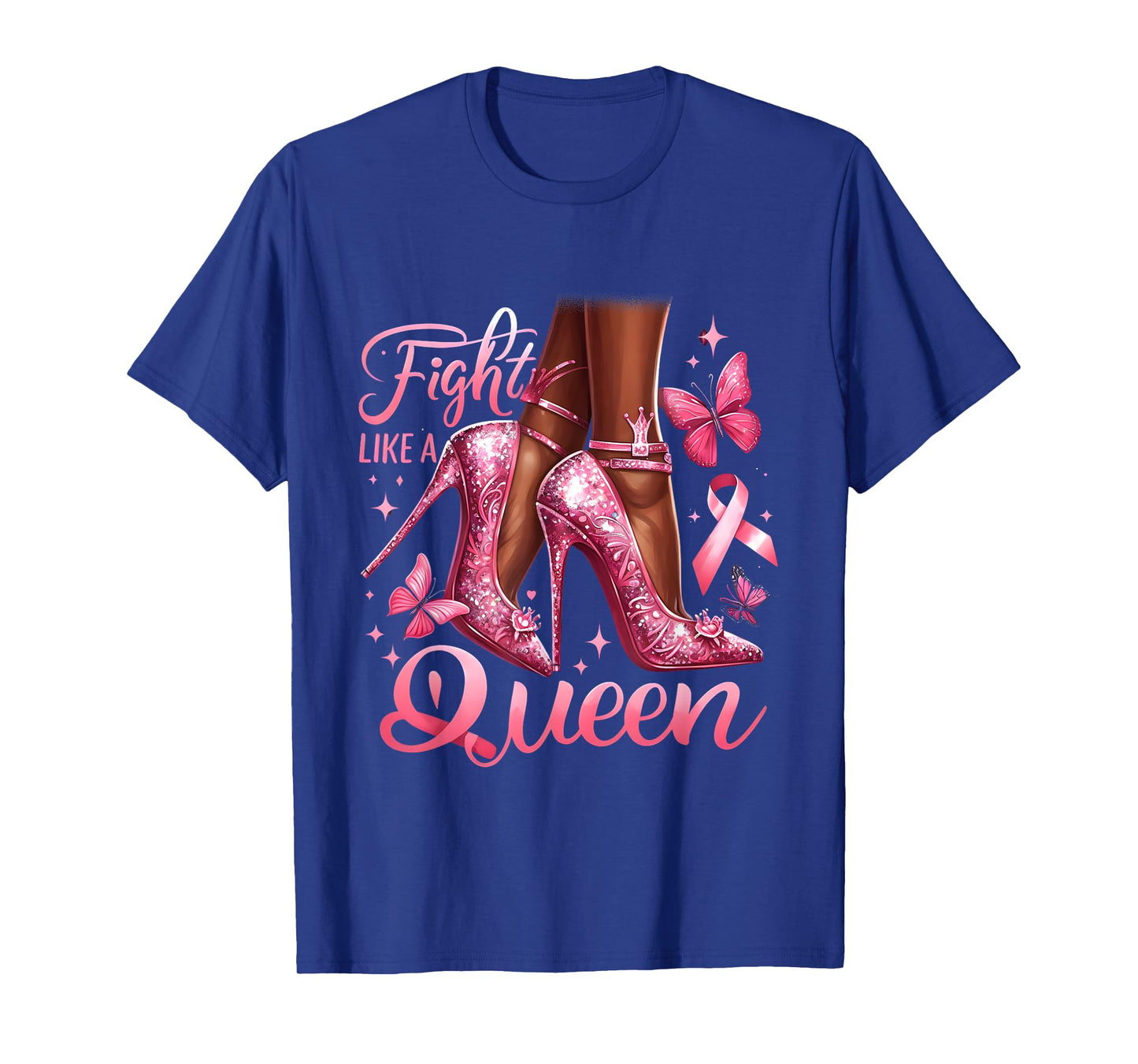 Fight Like A Queen Breast Cancer Awareness Black Woman Queen T-Shirt