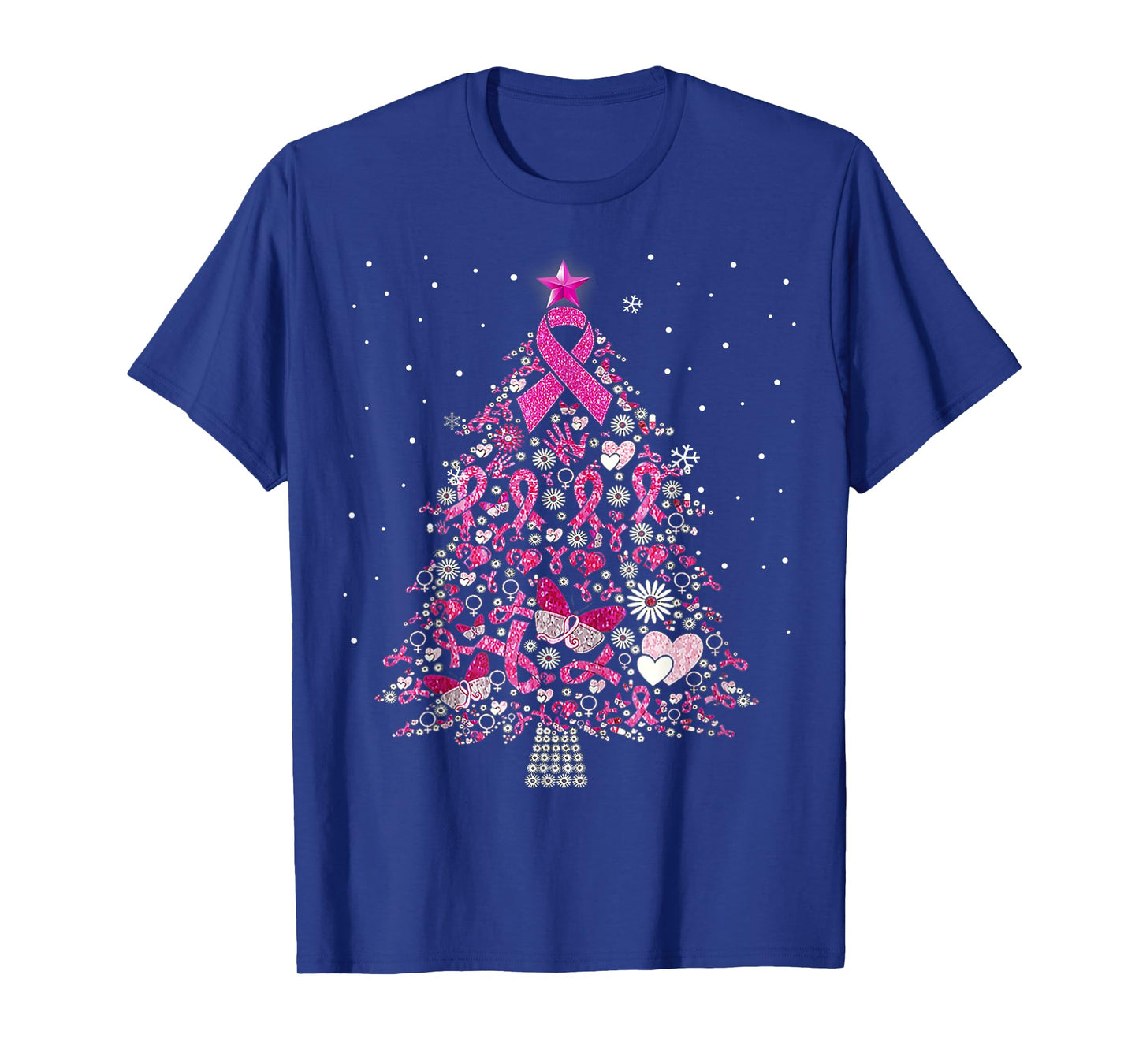 Breast Cancer Christmas Tree Snowflakes Ornament Decoration T-Shirt