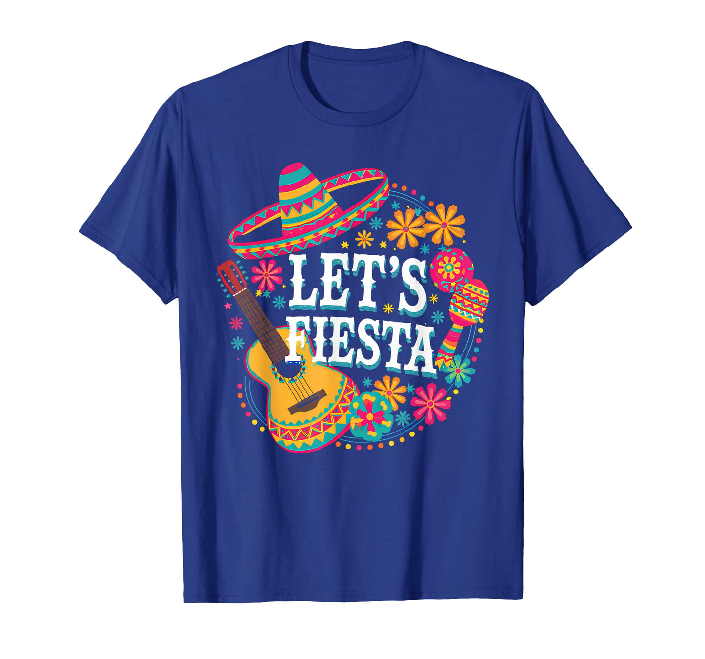 Lets Mexican Fiesta Cinco De Mayo Party Colourful Guitar Fun T-Shirt