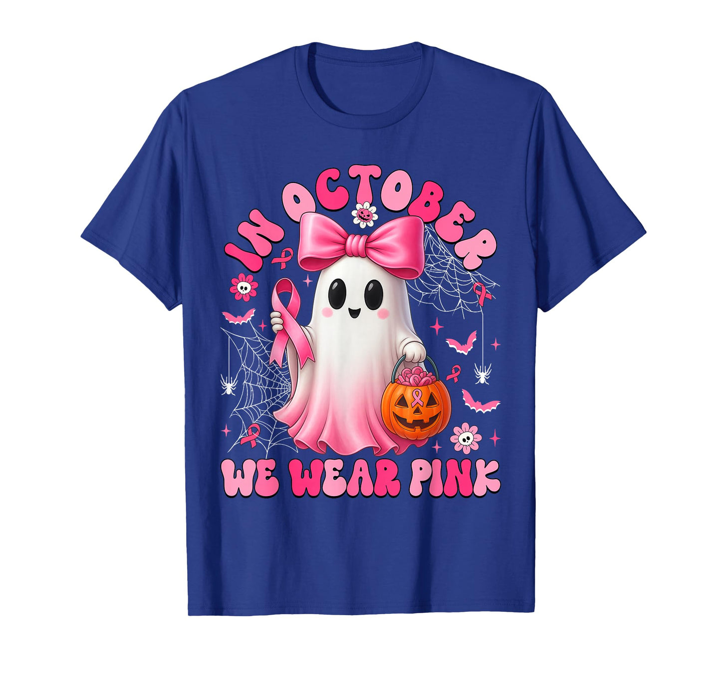 Breast Cancer Halloween Ghost In October We Wear Pink Women T-Shirt