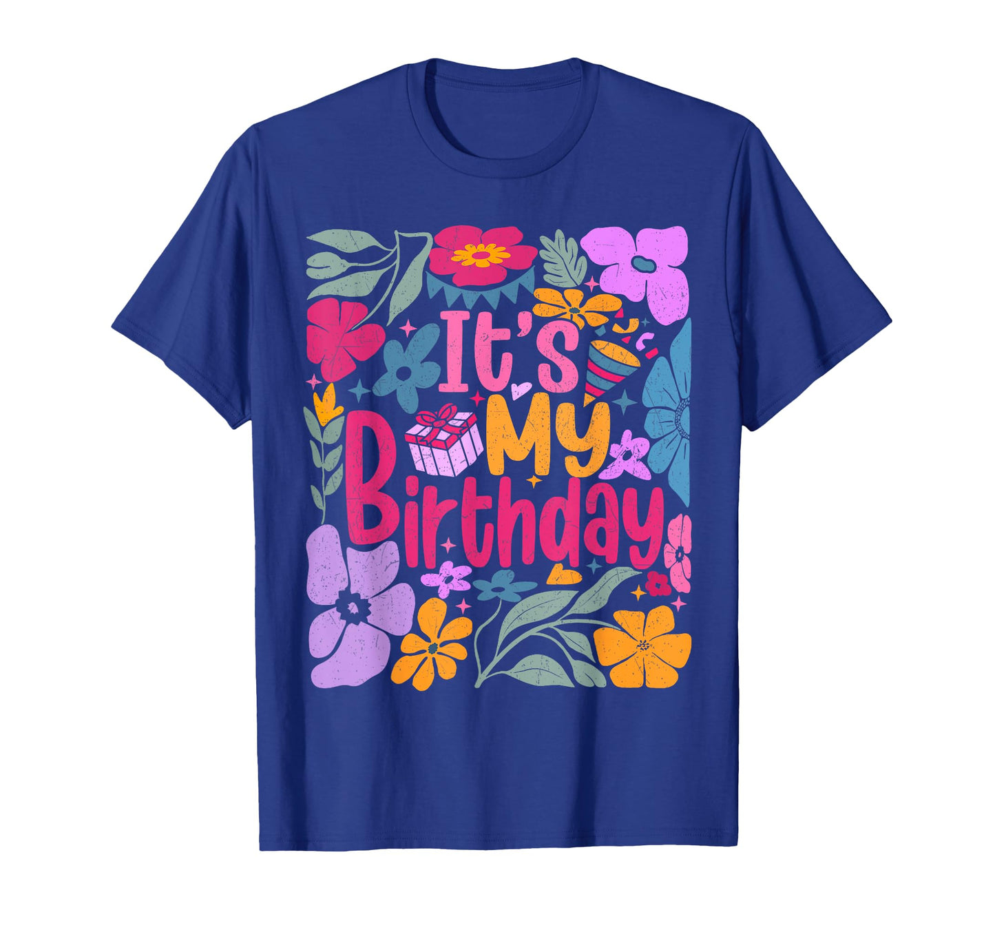 Its My Birthday Retro Floral Flower Birthday Women Girls Kid T-Shirt