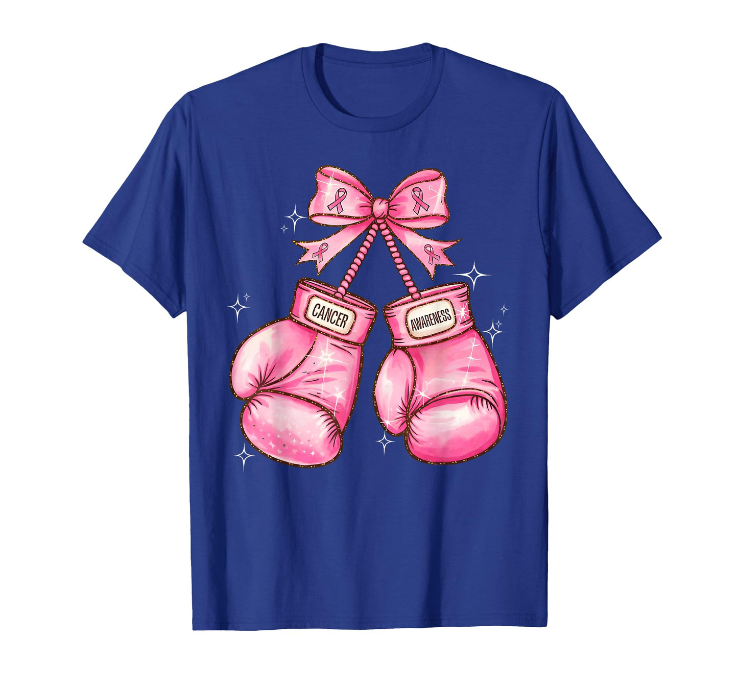 Pink Ribbon Coquette Bow Boxing Gloves Breast Cancer Warrior T-Shirt