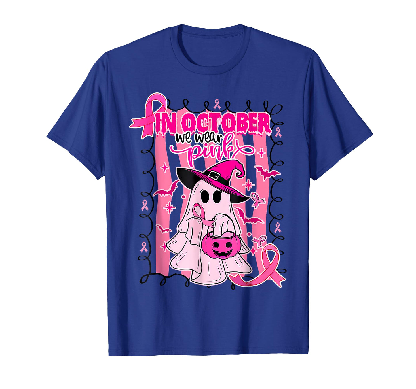 In October We Wear Pink Ghost Witch Breast Cancer Awareness T-Shirt