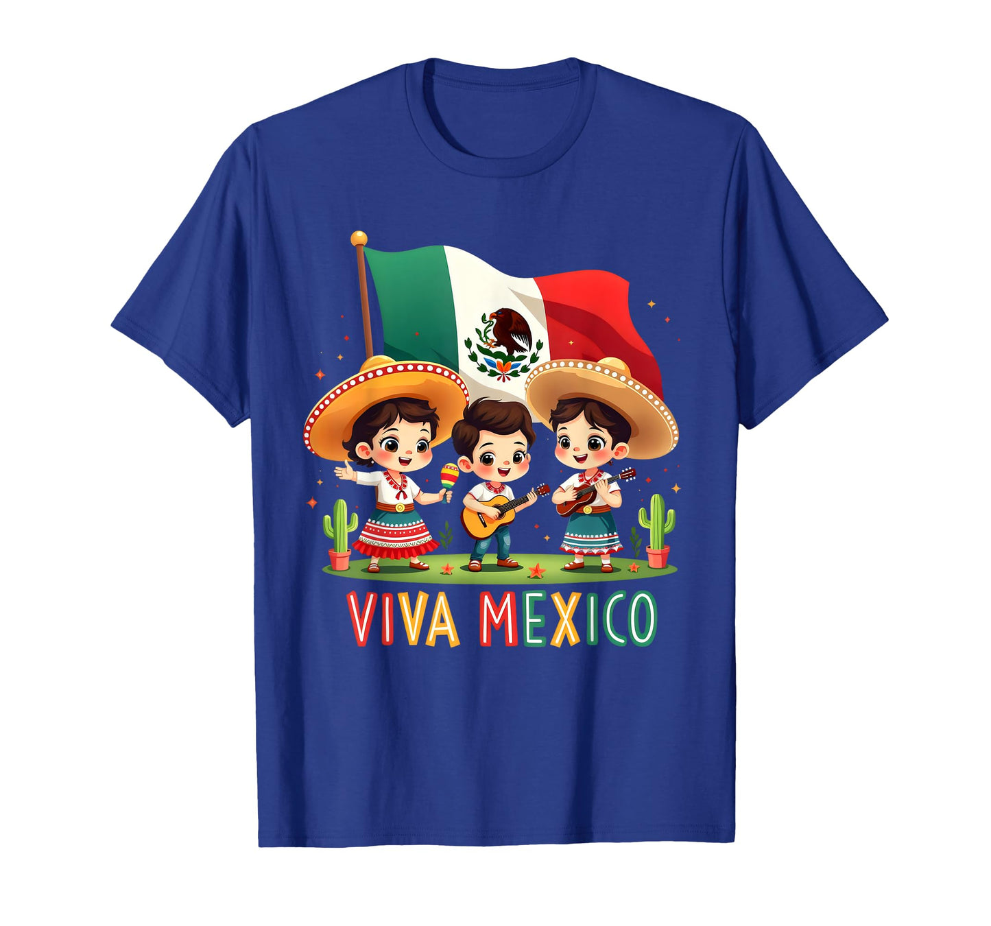 Viva Mexico Girl Boy Maracas Guitar Mexican Independence Day T-Shirt