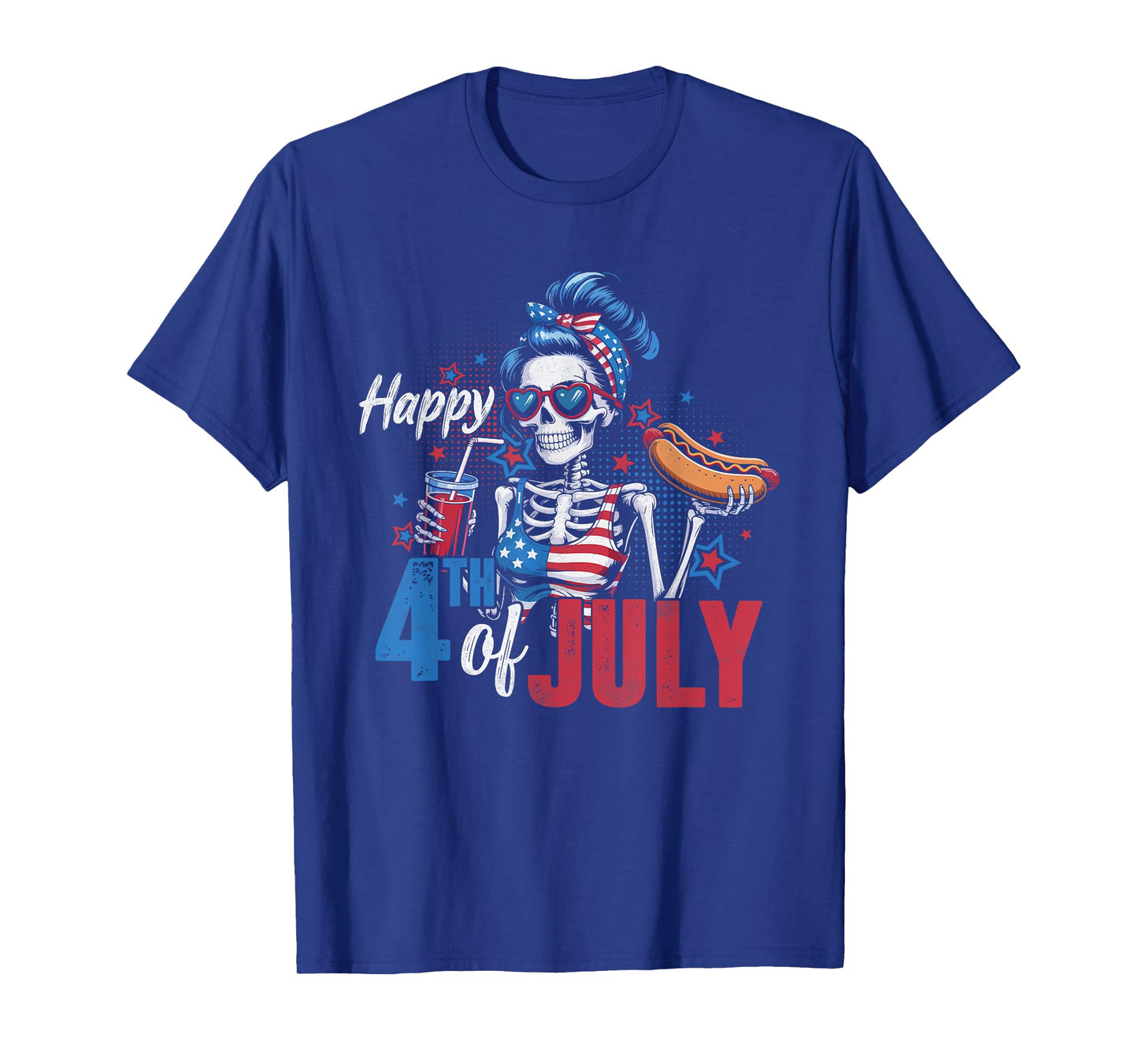 Happy 4th of July Funny Skeleton Hotdog US Flag Men Women T-Shirt