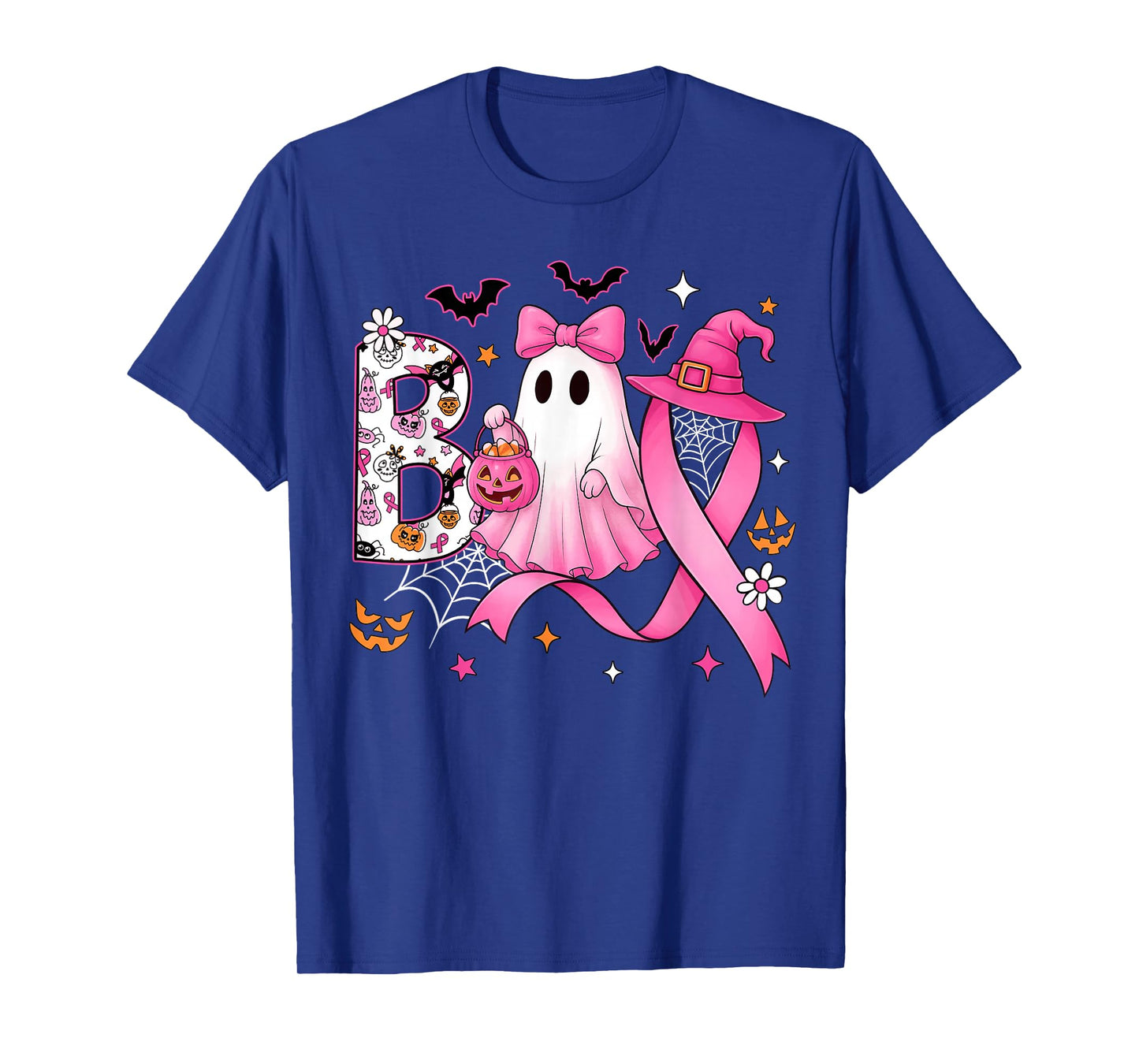 Boo Halloween Pumpkin Pink Ribbon Witch Breast Cancer Women T-Shirt