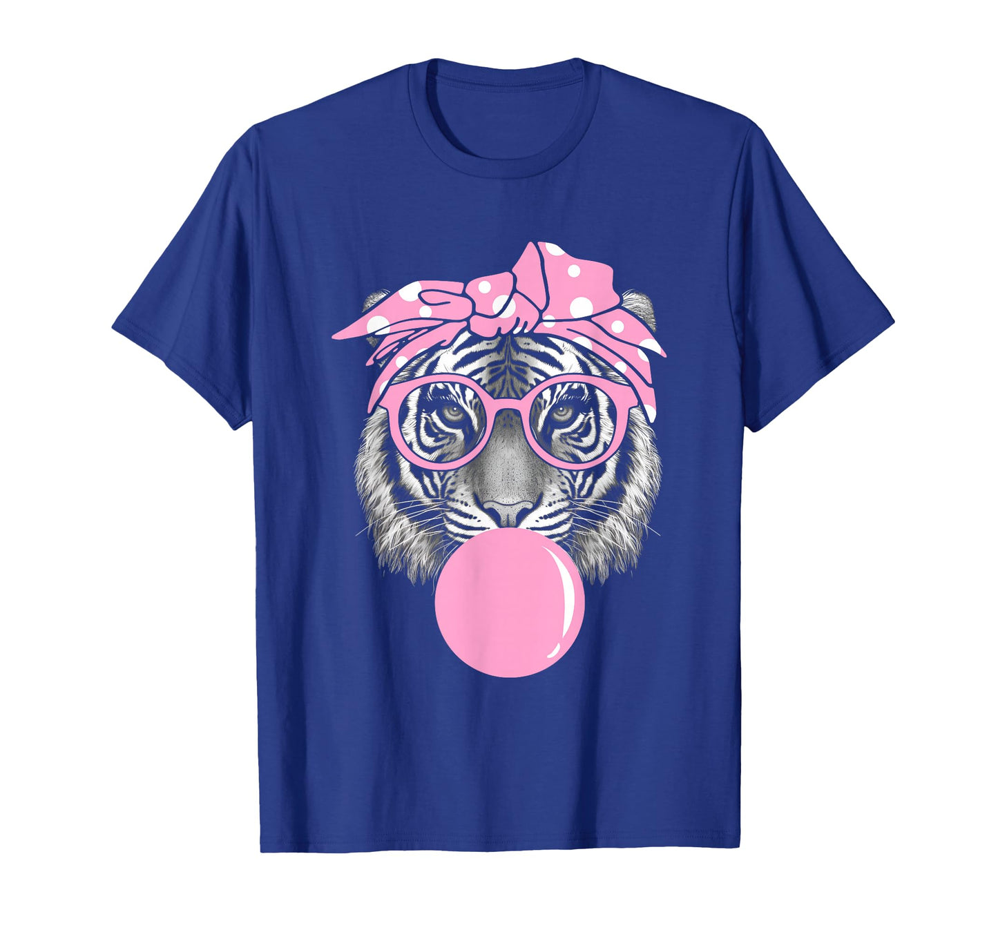 Funny Pink Tiger For Girl Glasses & Pink Bubble Gum T-Shirt