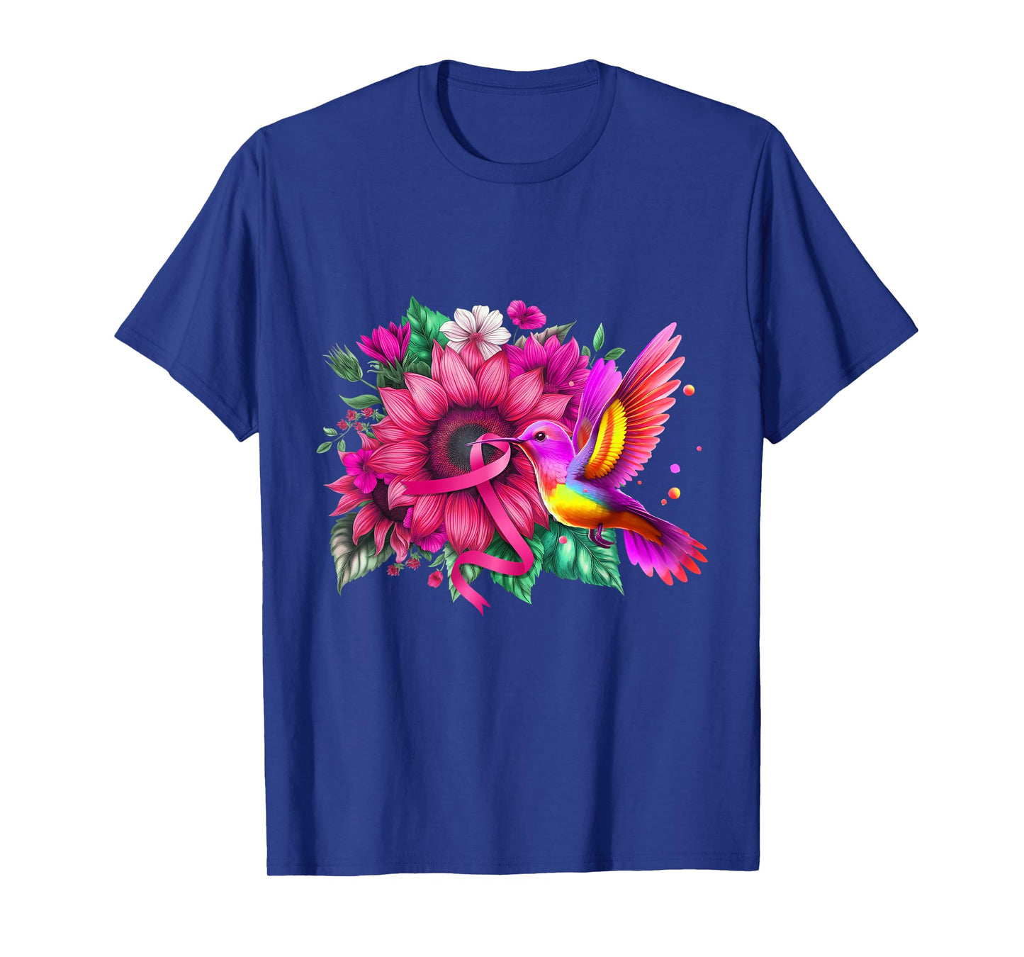 Hummingbird Pink Ribbon Sunflower Breast Cancer Awareness T-Shirt