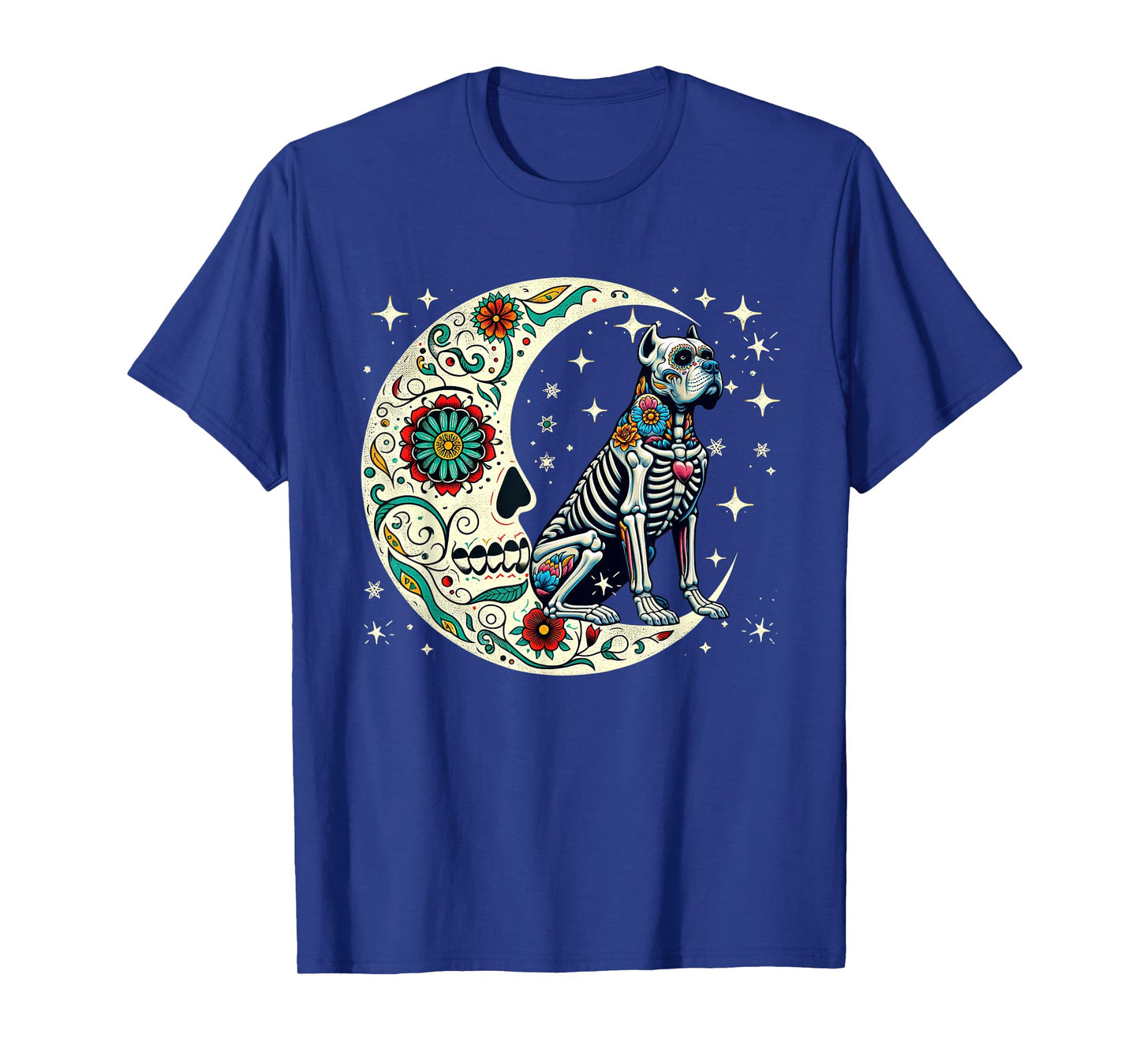 Dia De Los Muertos Halloween Moon Floral Skeleton Cane Corso T-Shirt