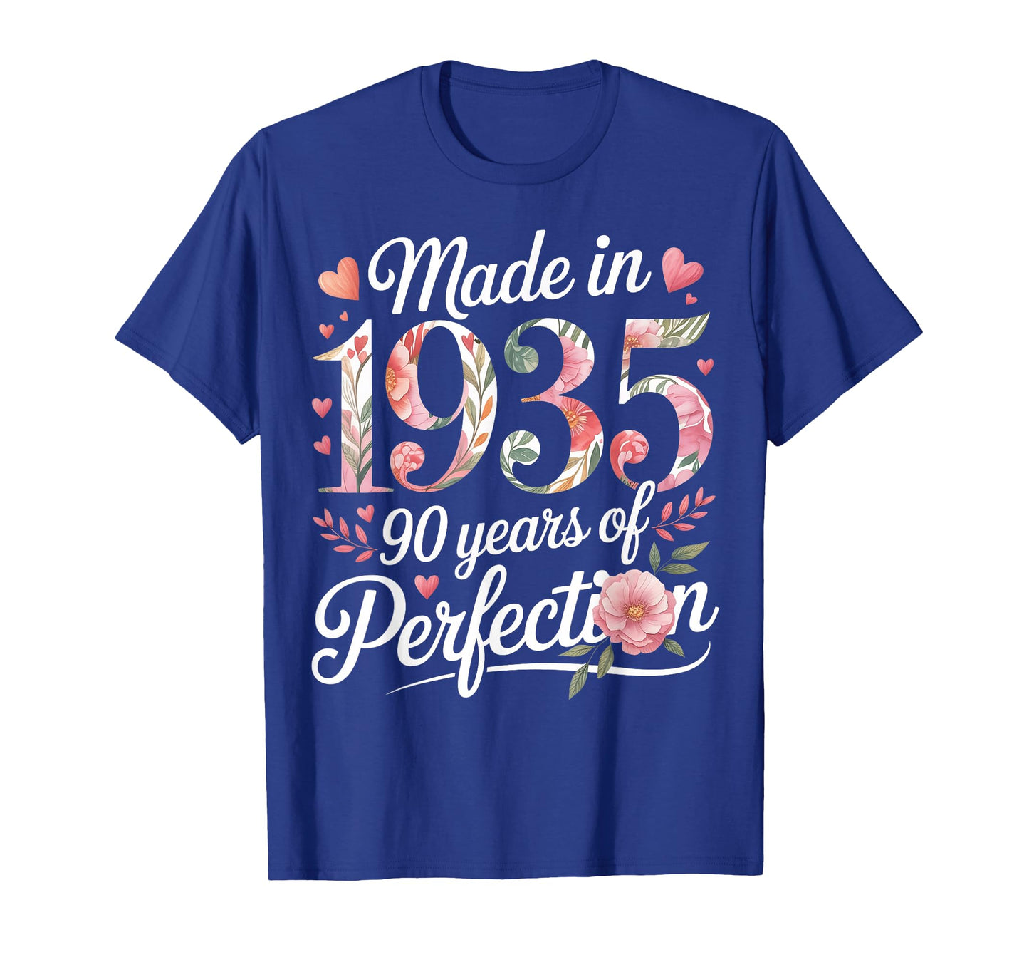 Made in 1935 90 Years of Perfection Floral 90th Birthday T-Shirt