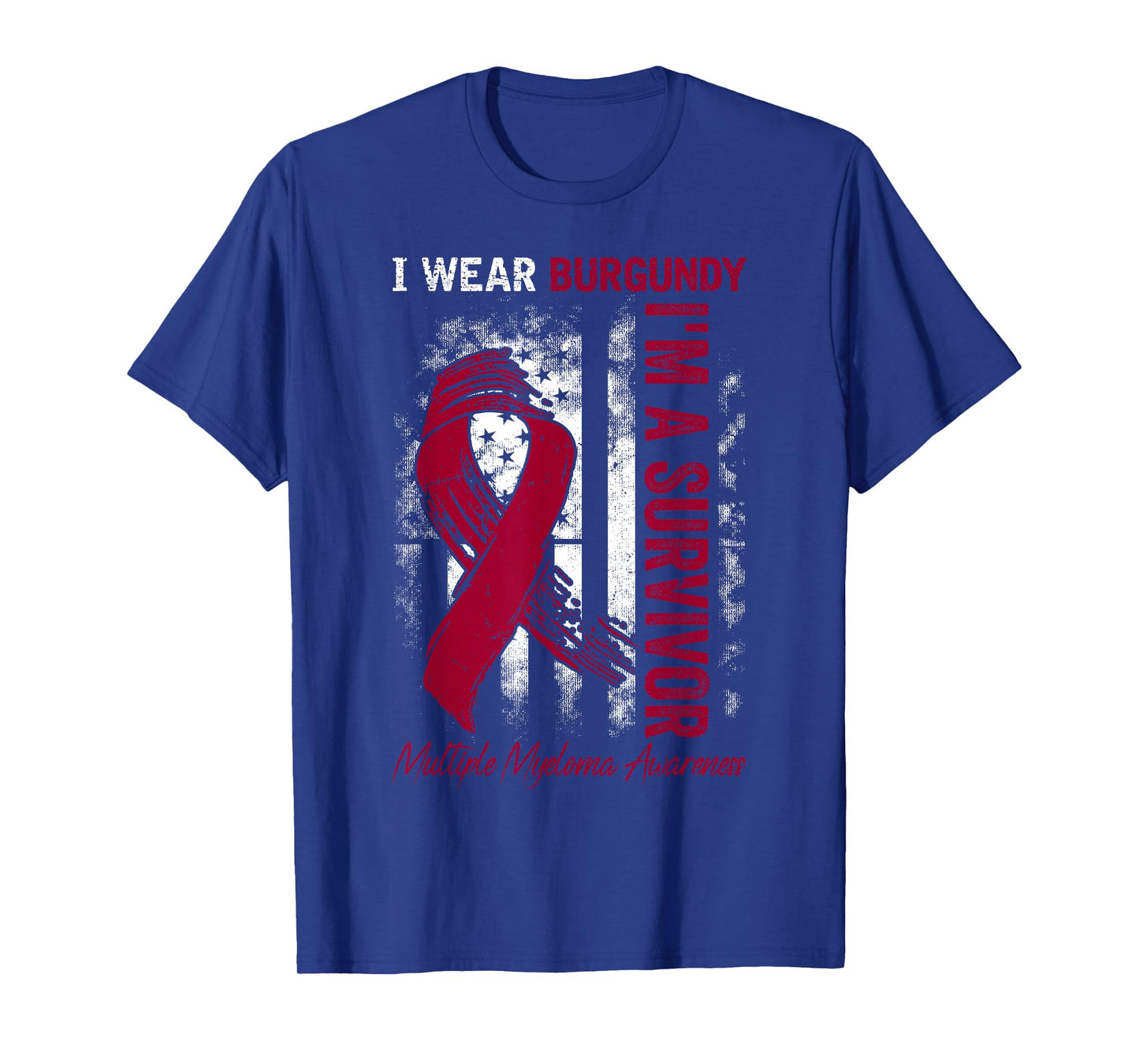 I Wear Burgundy I'm A Survivor Multiple Myeloma USA Flag T-Shirt