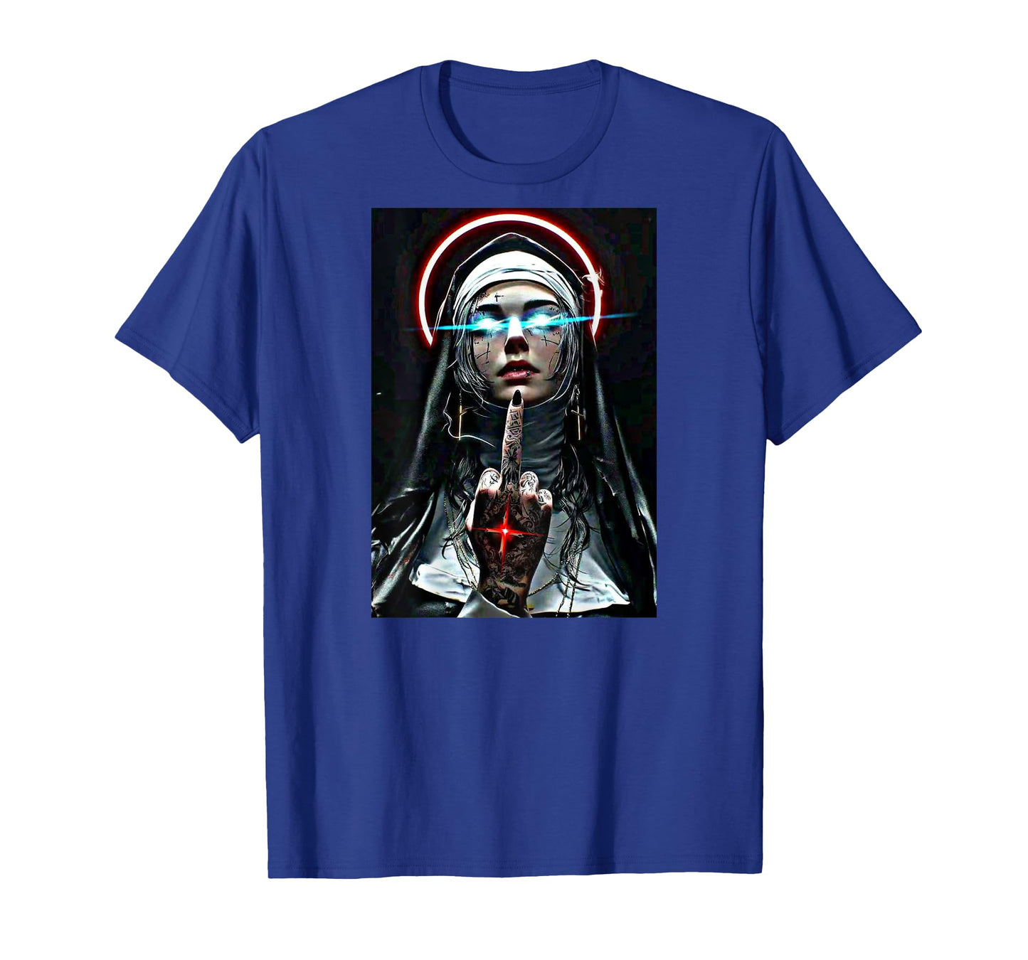 #snirt Hot Nun T-Shirt with Motif Nun Showing Middle Finger T-Shirt