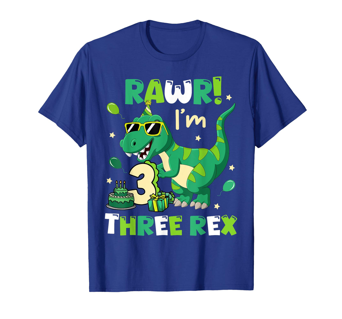Kids Boy Three Rex Birthday Party Dinosaur 3 Year Old T-Shirt