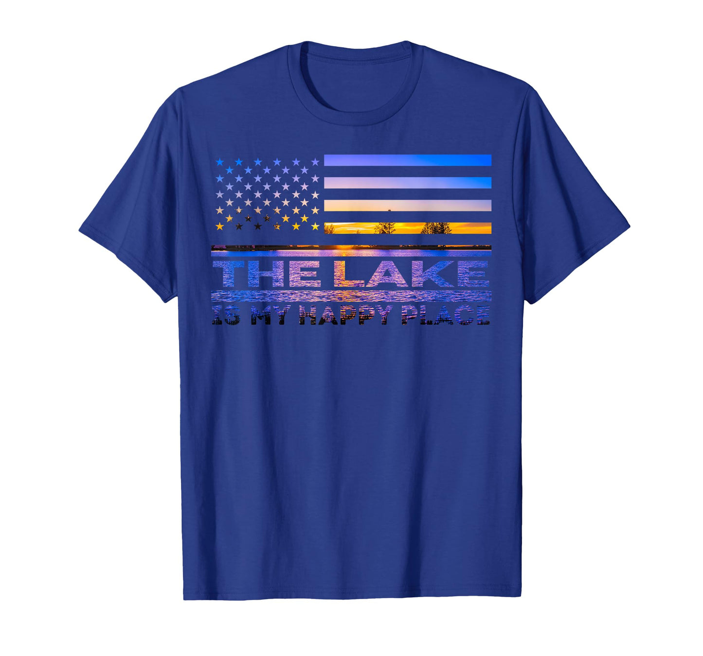 The Lake is My Happy Place Sunset American Flag Summer Vacay T-Shirt