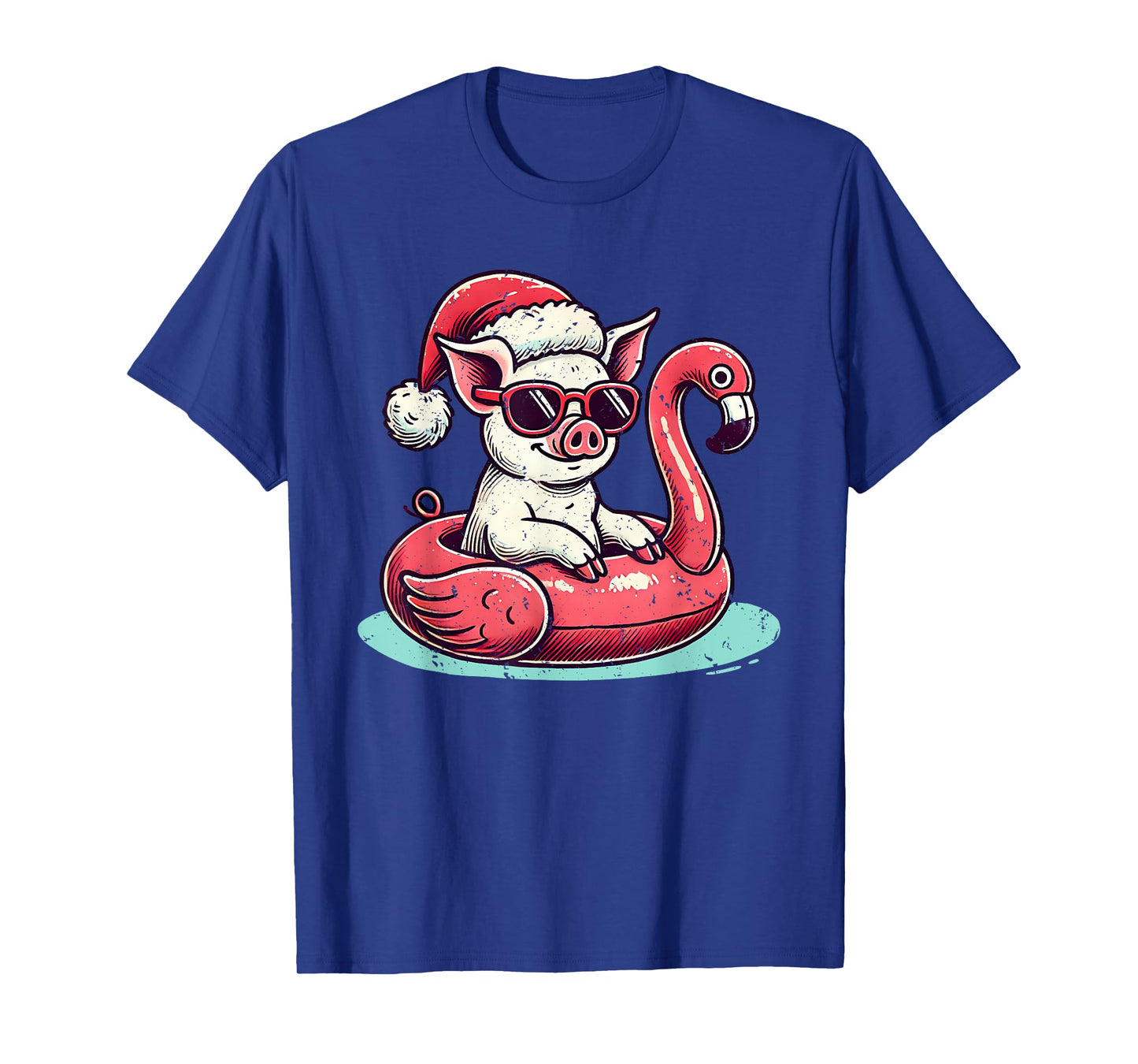 Funny Christmas in July Pig Mom Santa Flamingo Floatie T-Shirt