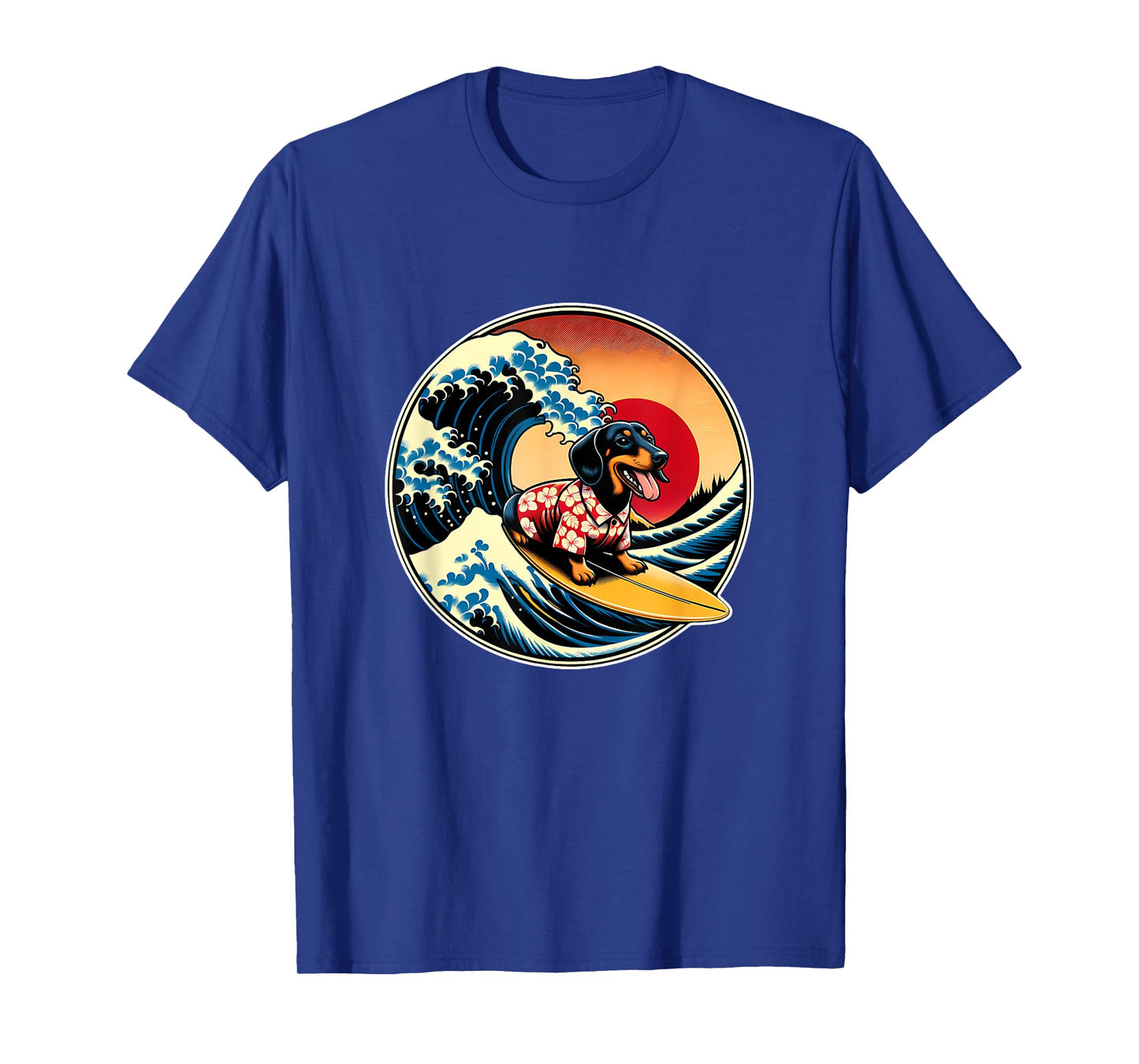 Great Wave Kanagawa Weiner Dachshund Dog Surfing Men Women Kids T-Shirt