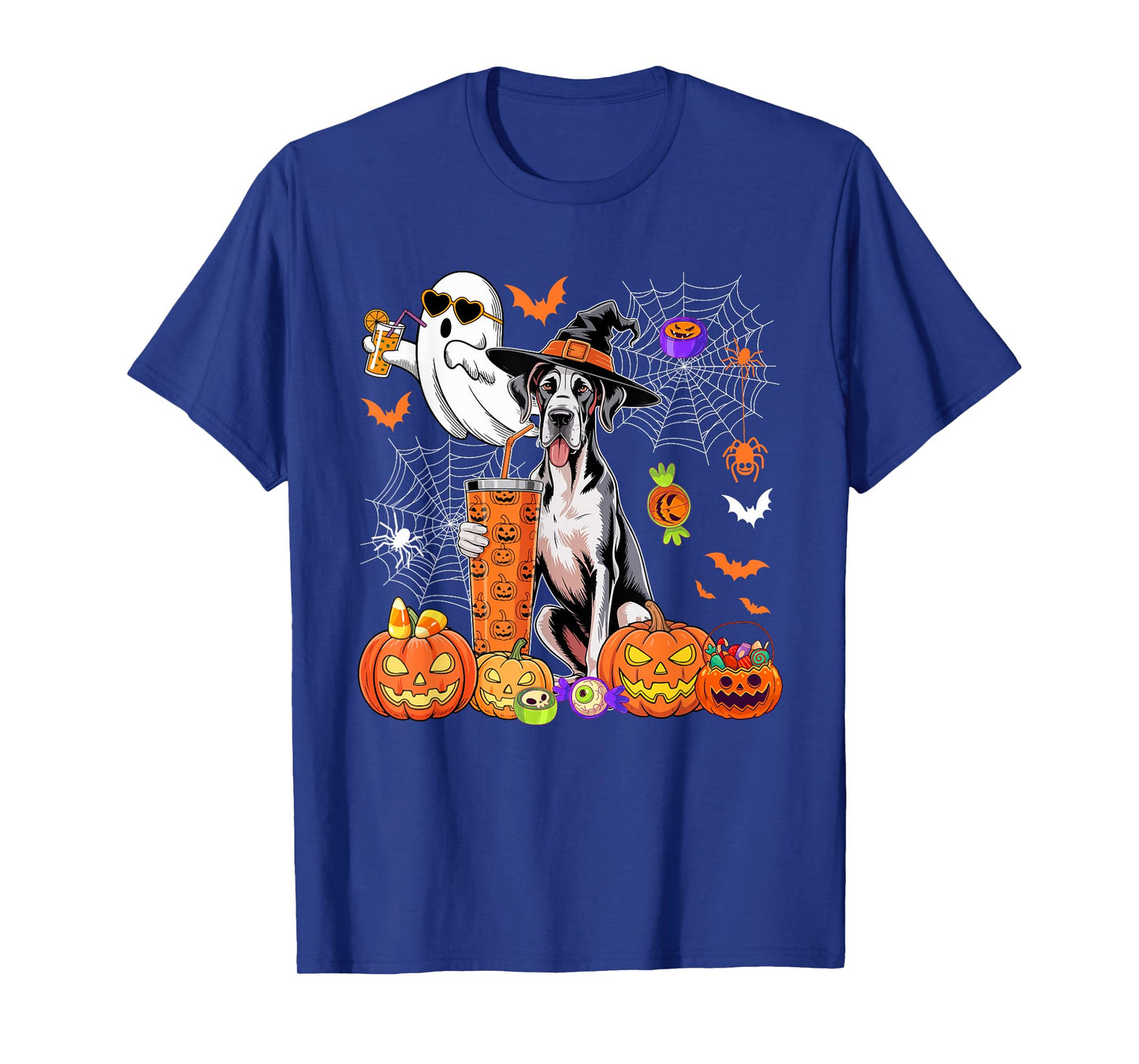 Great Dane As Witch Drinking Coffee Halloween Boo Ghost T-Shirt
