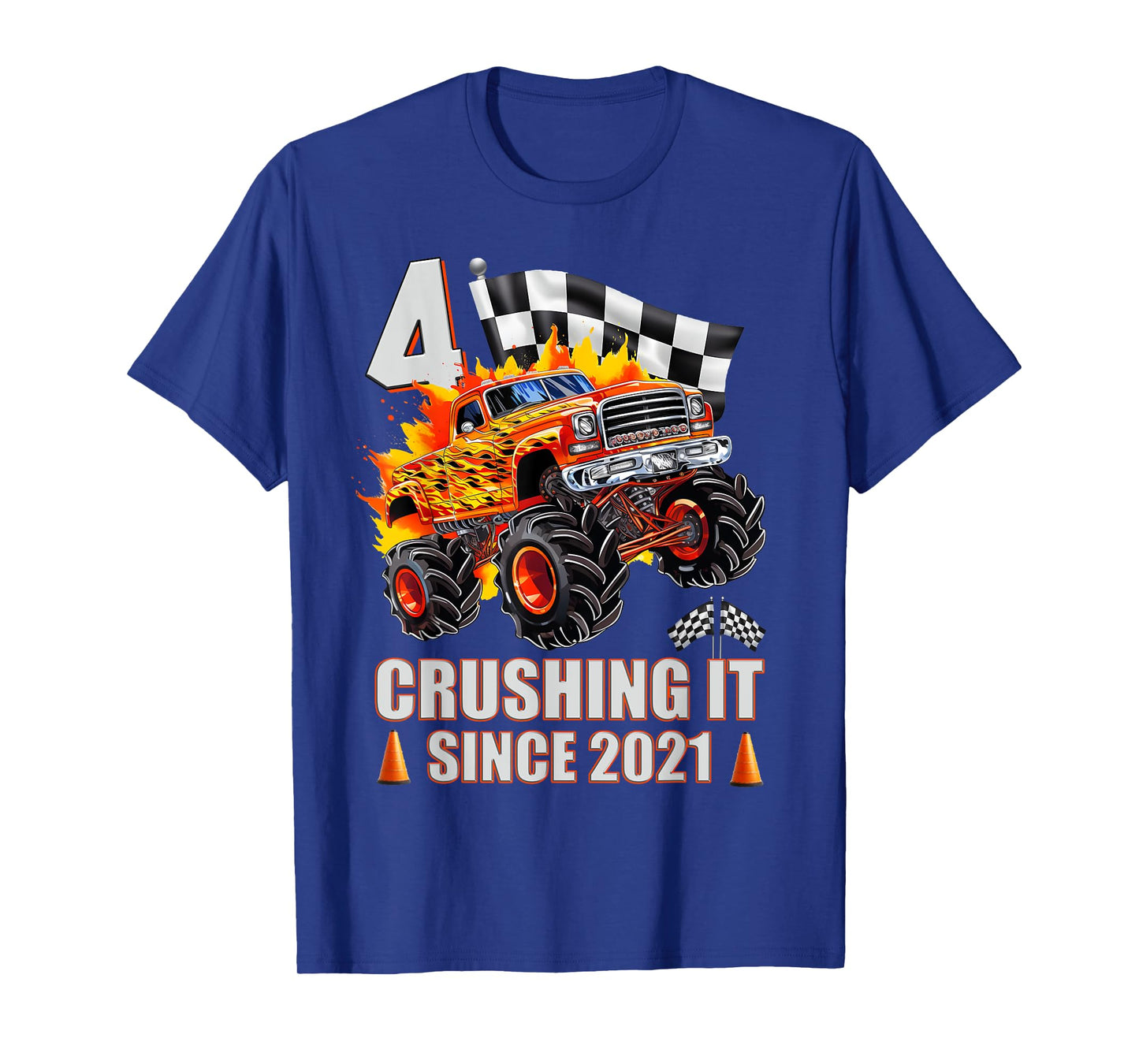 4 Crushing It Since 2021 4th Birthday Monster Truck Kids T-Shirt