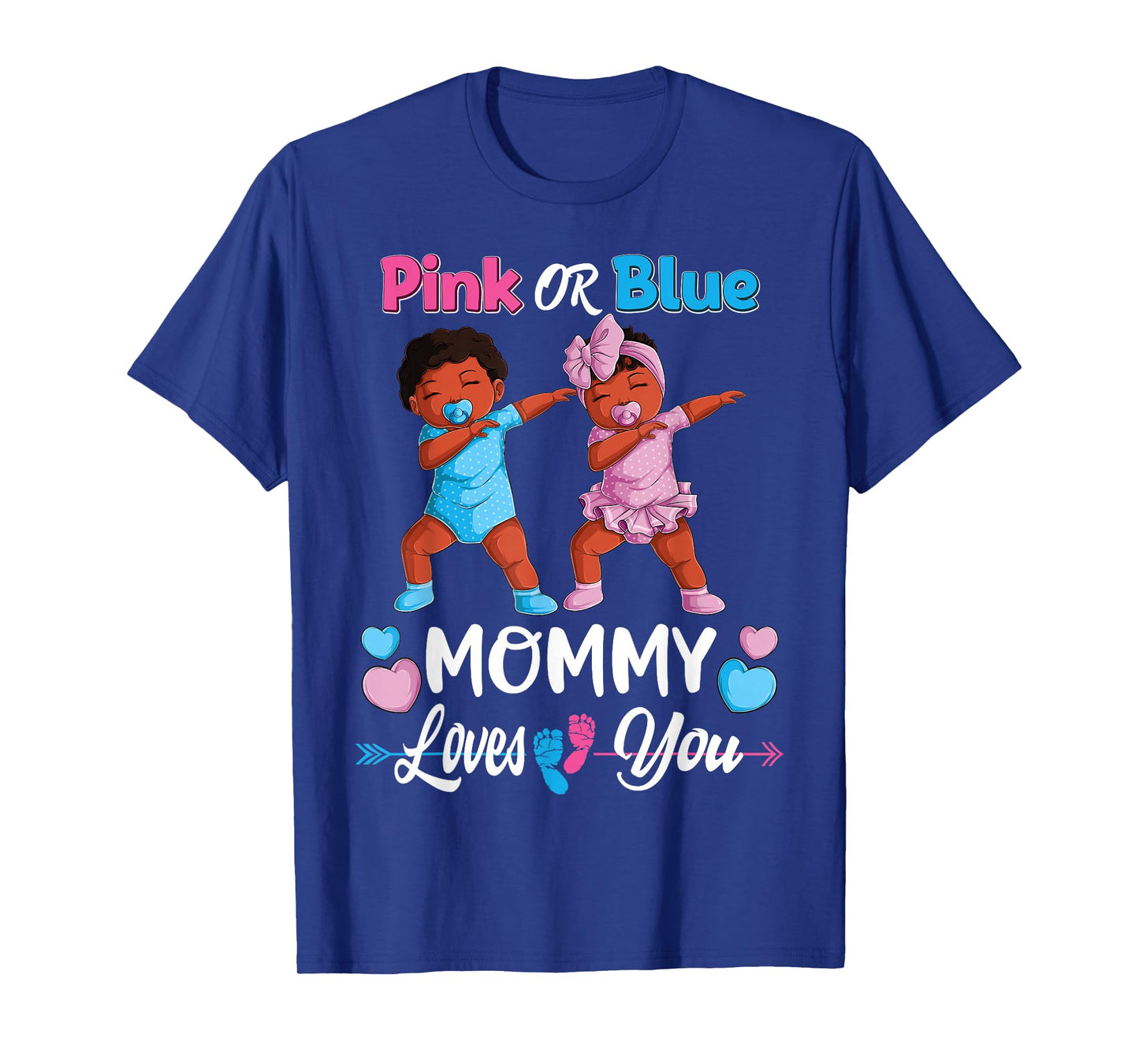 Pink Or Blue Mommy Loves You Black Baby Gender Reveal Party T-Shirt