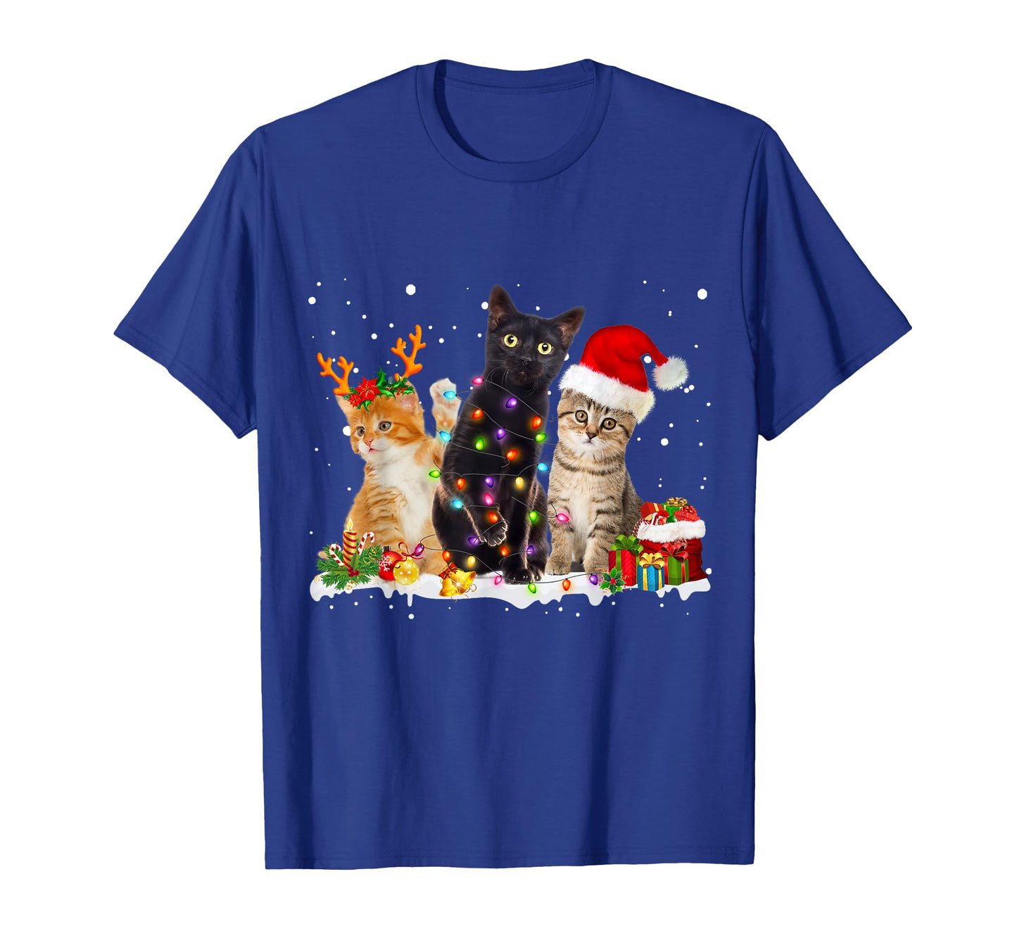 Santa Cat Light Gorgeous Reindeer Pajama Christmas Cat Lover T-Shirt for Men Women Girls Kids