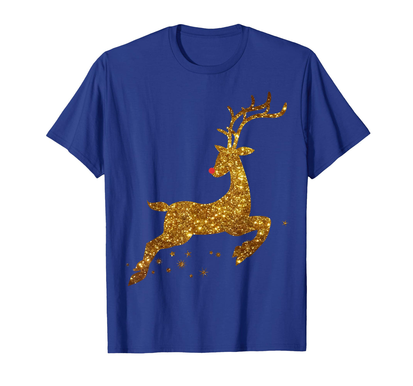 Womens Christmas Reindeer T-Shirt Cute womens gold faux T-Shirt