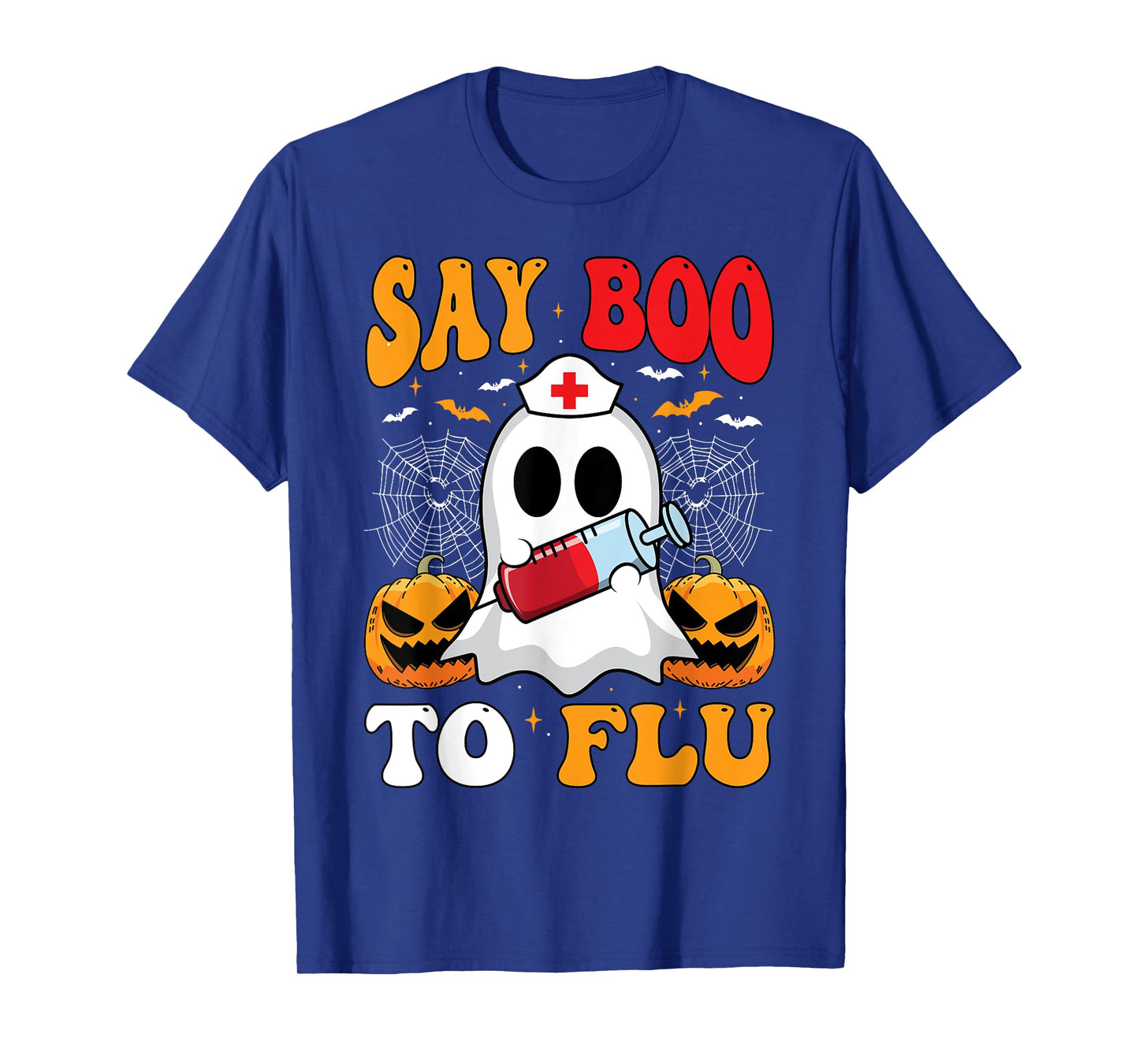 Say Boo To The Flu Halloween Nurses Ghost Boo To Flu Shot T-Shirt