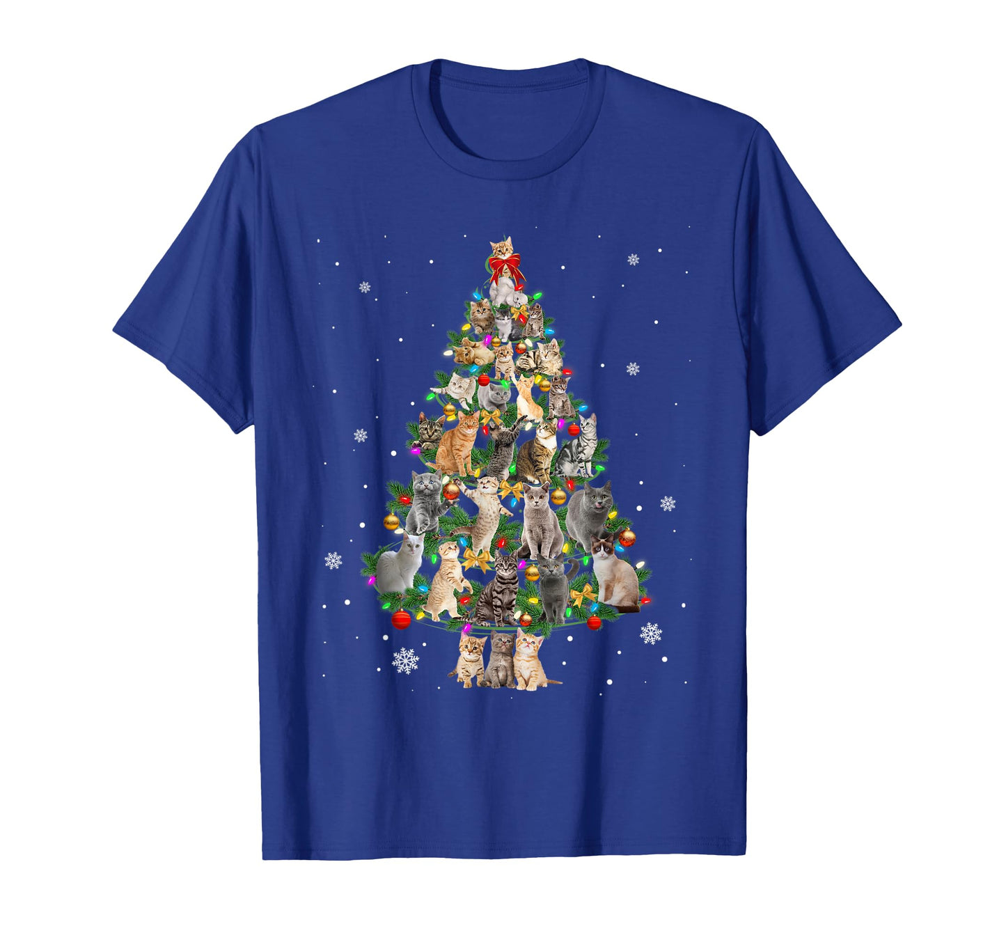 Meowy Xmas Cats Christmas Tree Lights Snow Kitten Funny Gift T-Shirt