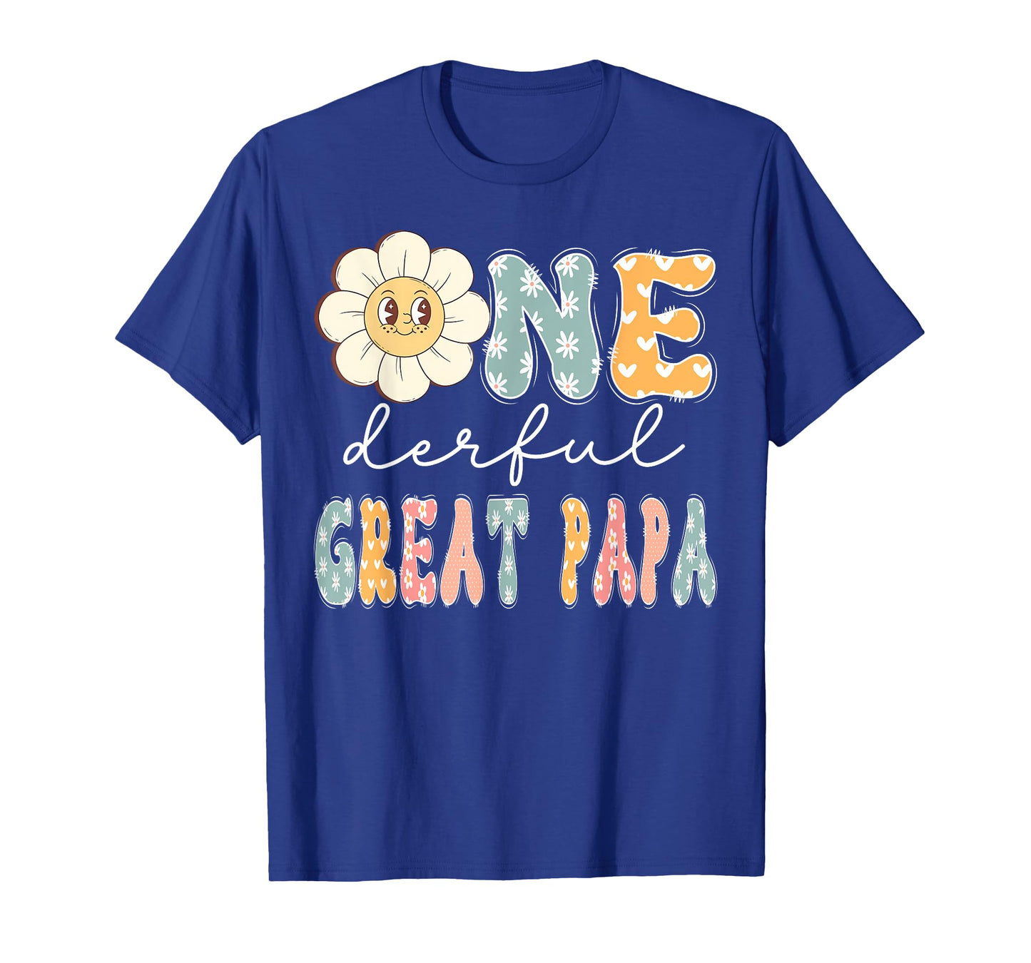 One Derful Great Papa 1St Birthday Girl Daisy Lover Groovy T-Shirt