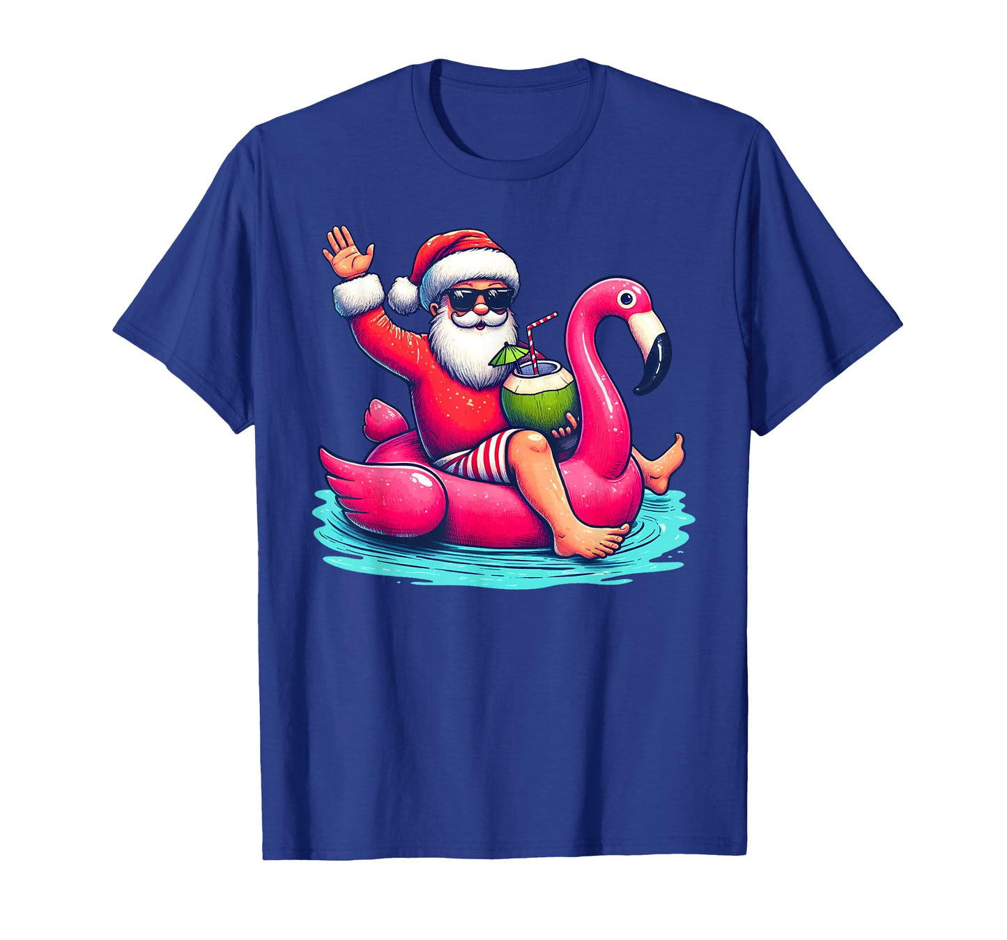 Funny Christmas in July Summer Flamingo Float Xmas T-Shirt for Men Women Kids