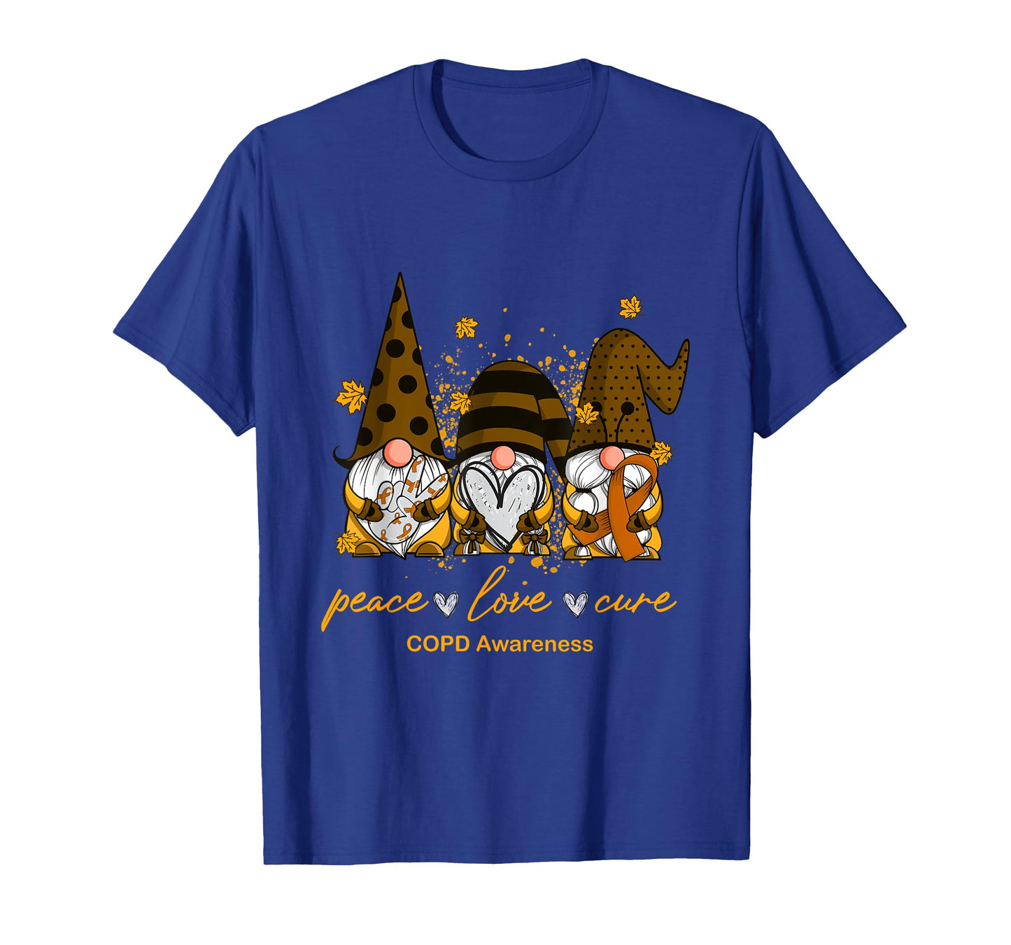 Peace Love Cure Three Gnomes Orange Ribbon COPD Awareness T-Shirt