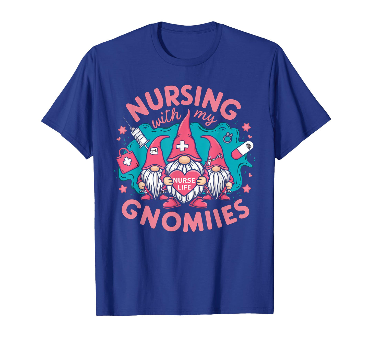 Cute Nursing With My Gnomies Gnome Nurse Life Valentines Day T-Shirt