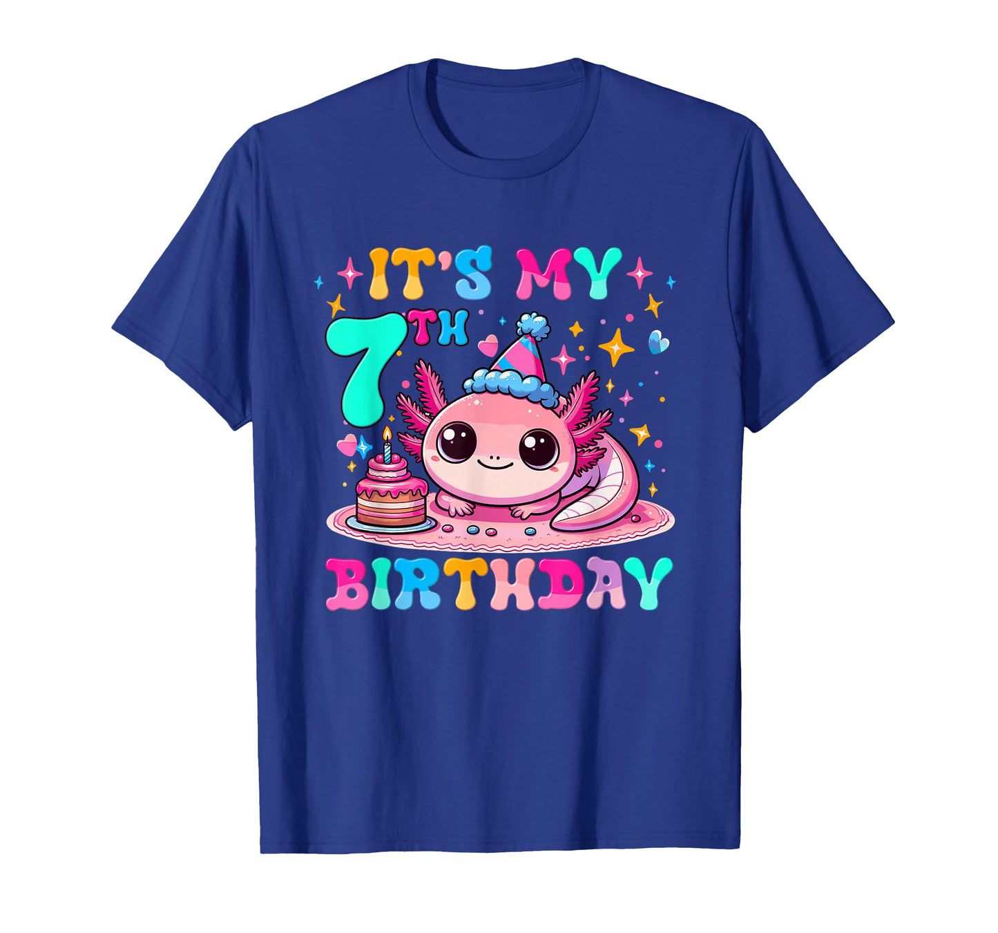 It's My 7th Birthday Axolotl Party 7 Years Old Axolotl Lover T-Shirt