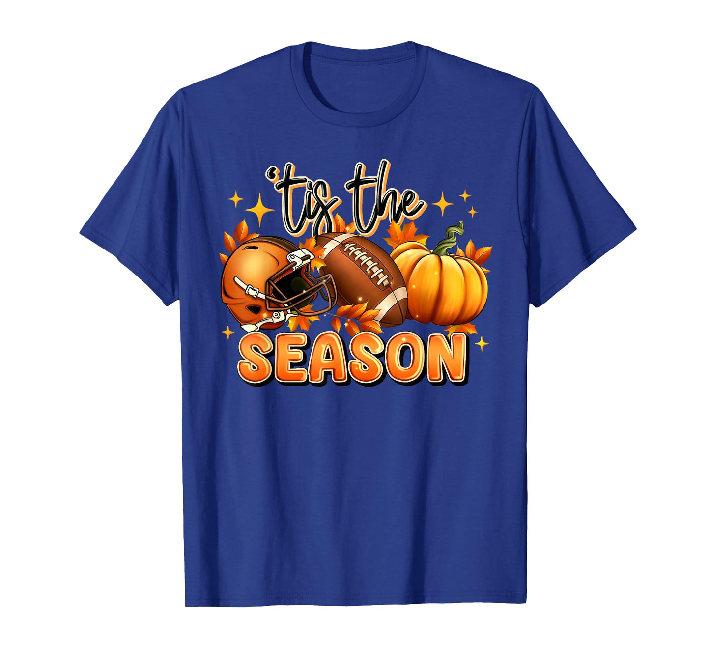 Tis The Season American Football Pumpkin Autumn Fall Leaves T-Shirt