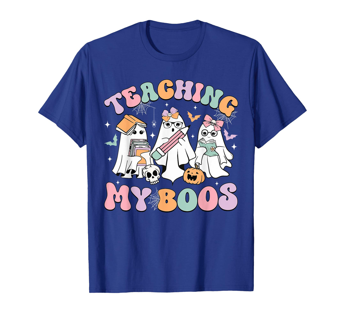 Teaching My Boos Cute Book Ghost Groovy Teacher Halloween T-Shirt for Men Women Kids