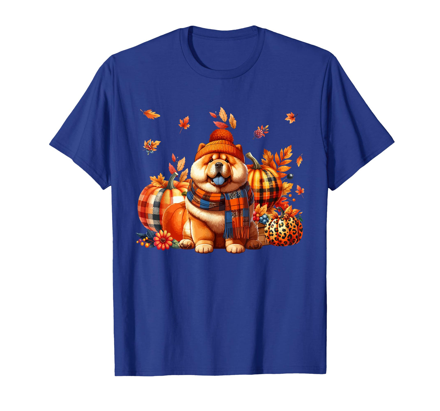 Chow Chow Thanksgiving Leopard Pumpkins Fall Leaves Lover T-Shirt