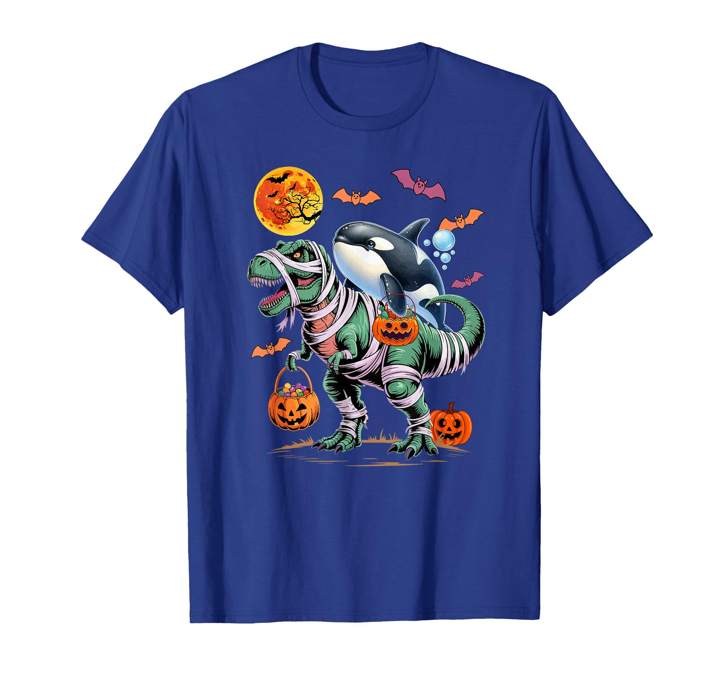 Orca Riding T-Rex Cosplay Horror Mummy Halloween Candies T-Shirt