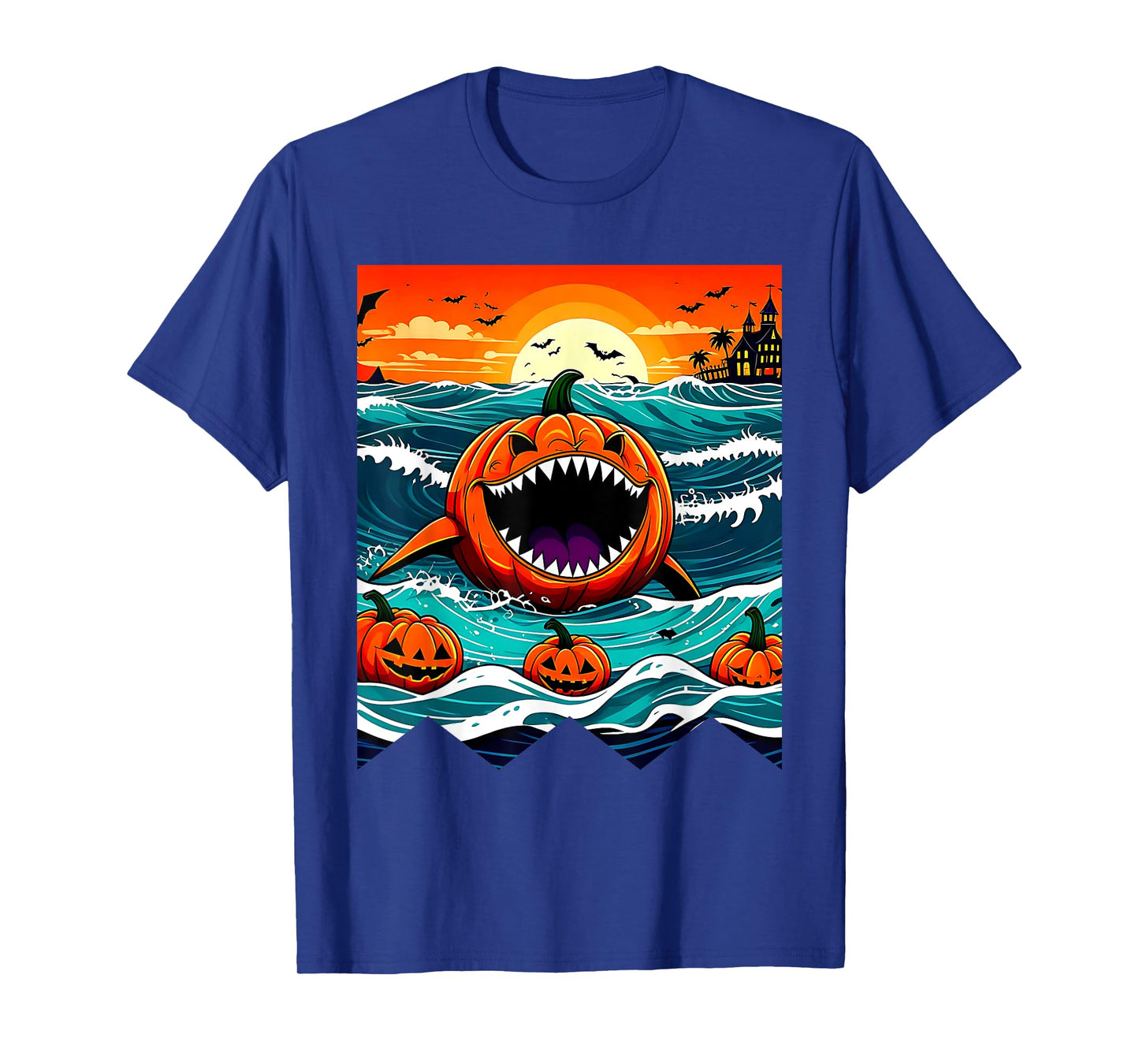 Halloween Pumpkin Shark Funny Summerween Spooky Summer Kids T-Shirt